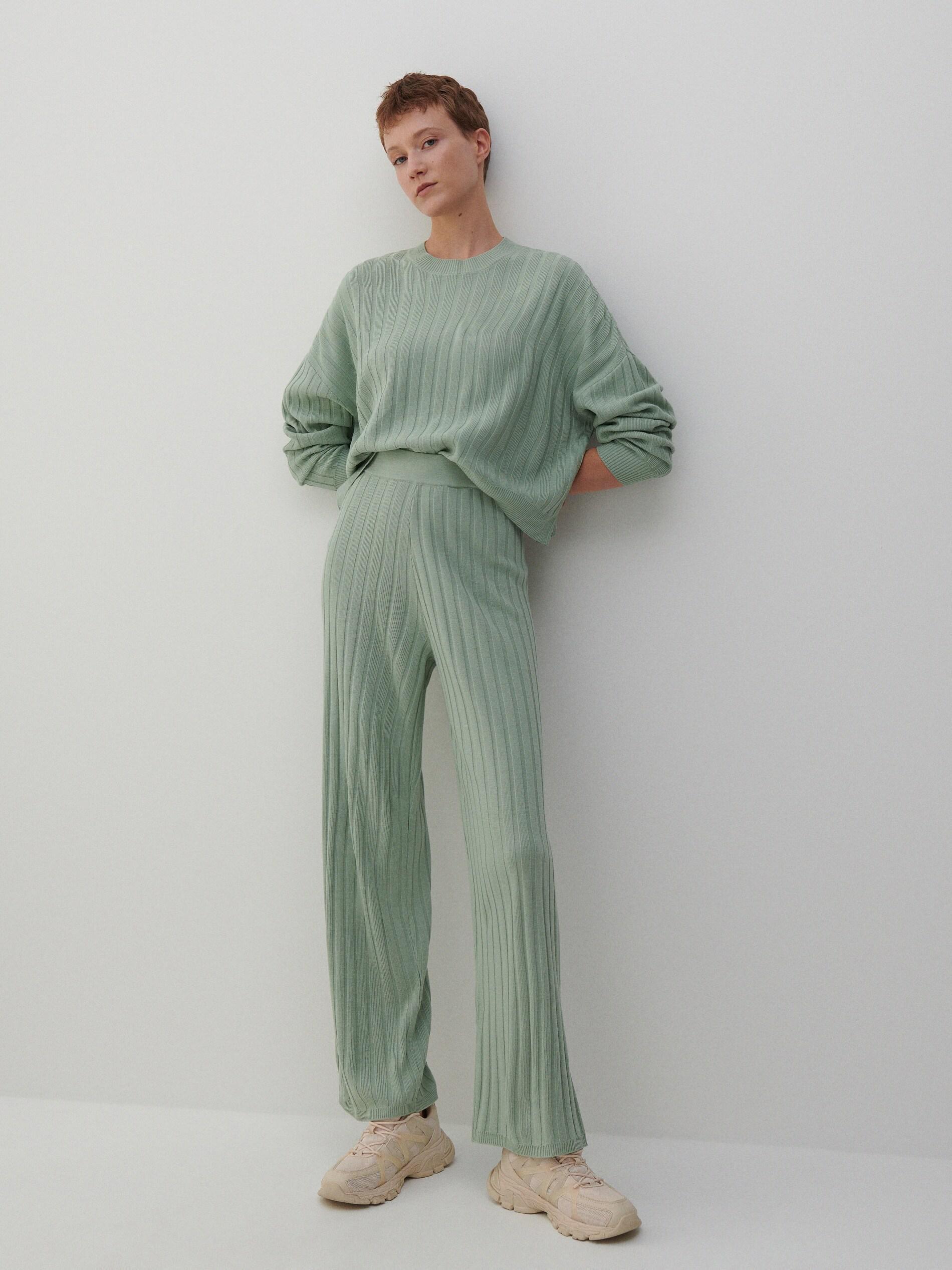 Light Green Knitted Pants, Women, , large image number 0