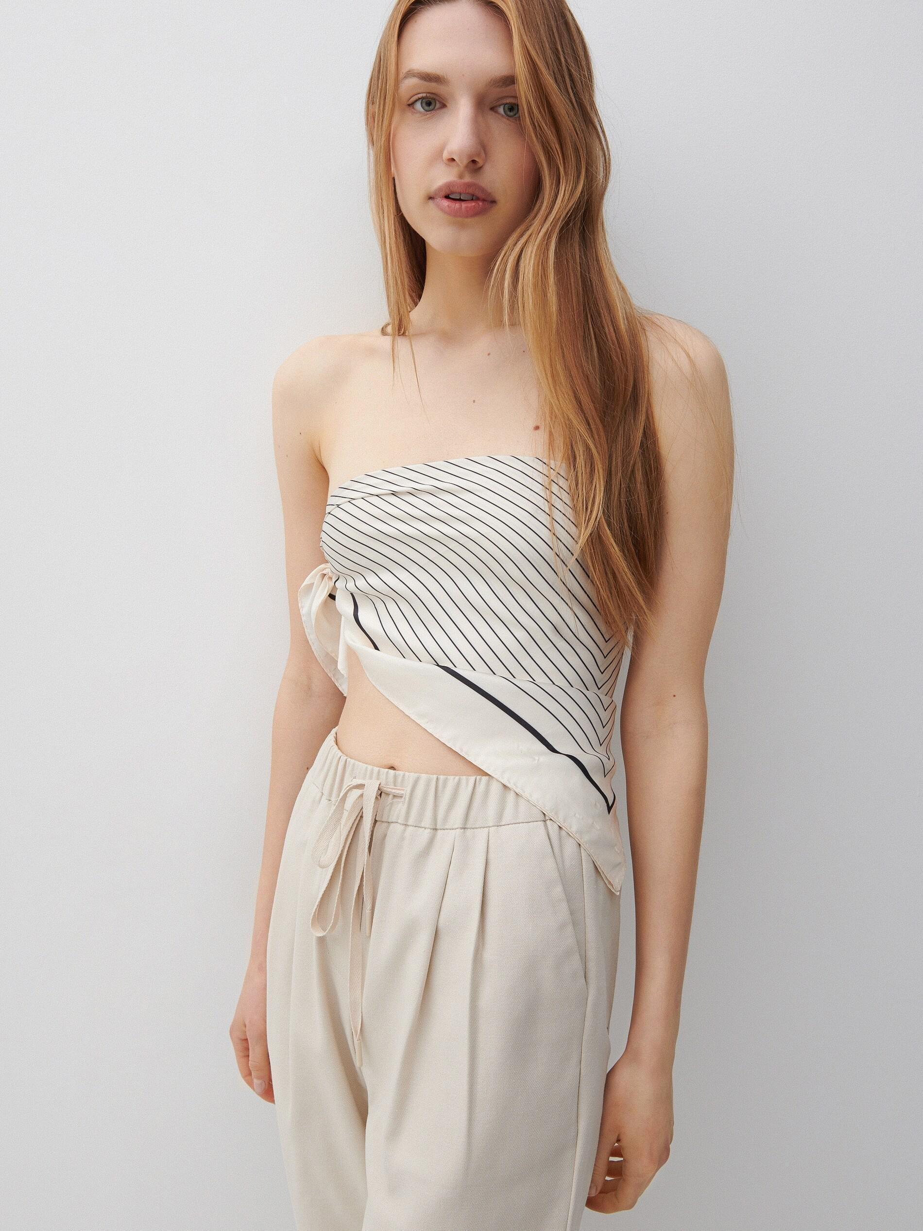 Cream Paperbag Trousers, , large image number 1