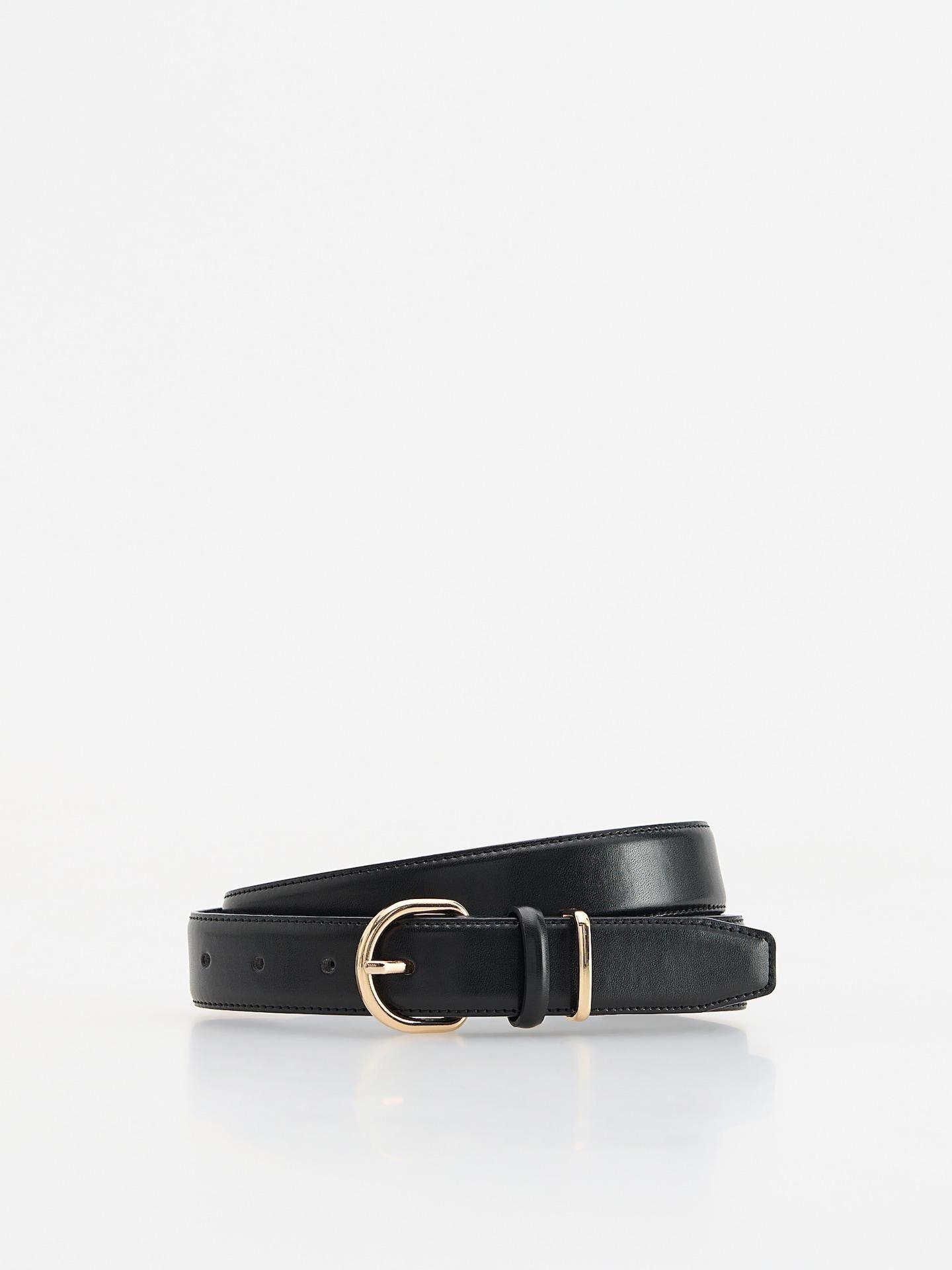 Black Combined Materials Belt, Black, medium