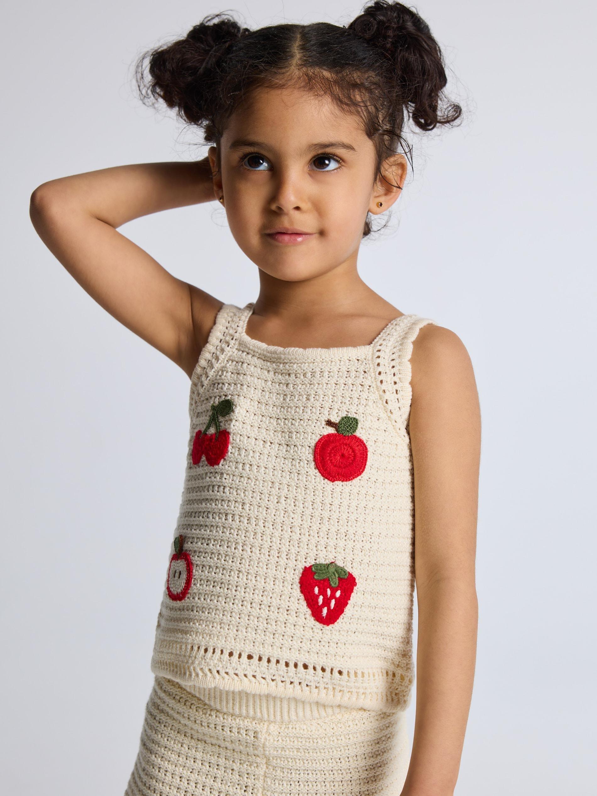 Beige Knit Top With Applique, Ivory, large image number 0