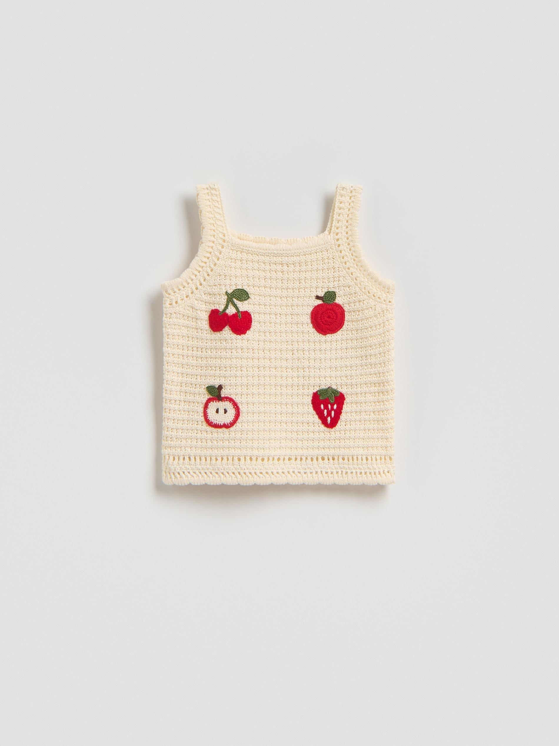 Beige Knit Top With Applique, Ivory, large image number 2