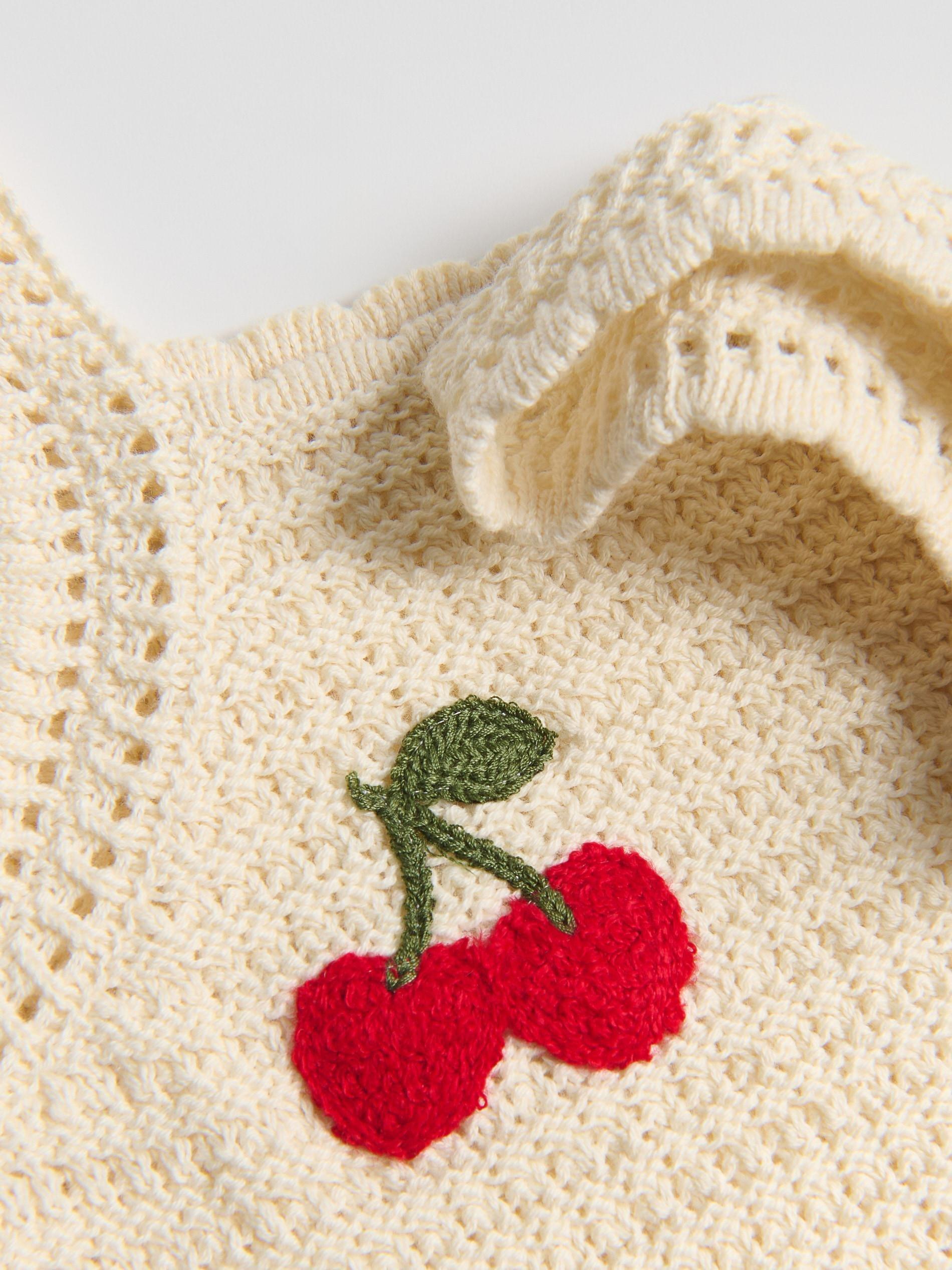 Beige Knit Top With Applique, Ivory, large image number 3