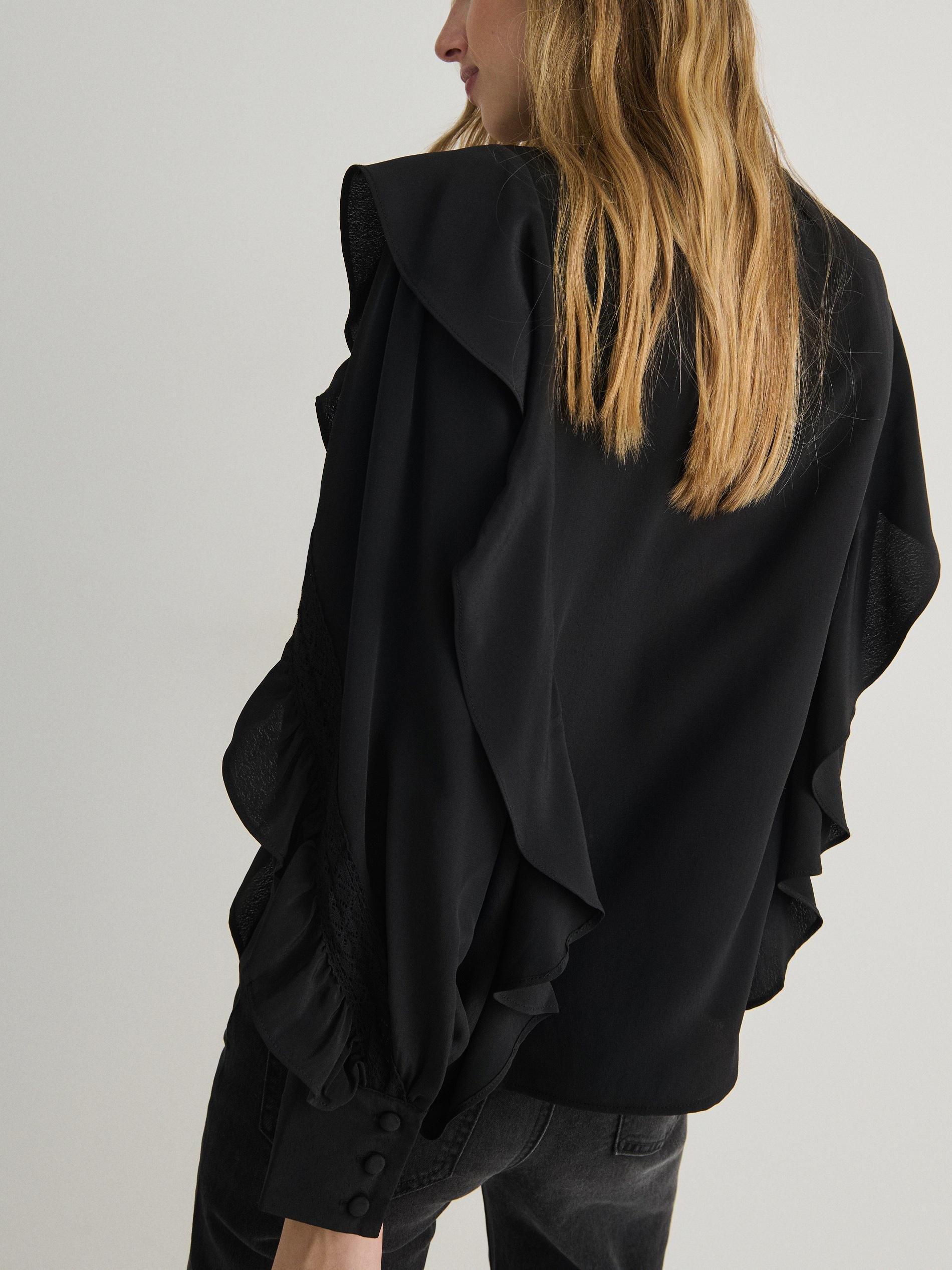black Ruffle blouse, Black, large image number 2