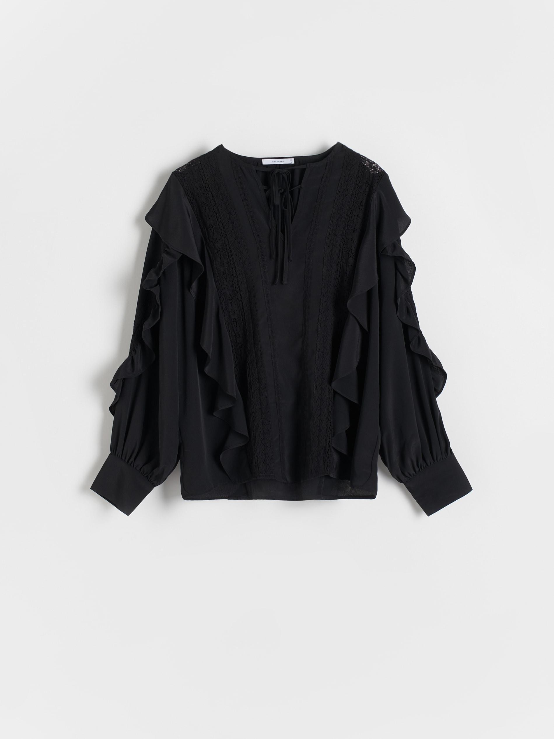 black Ruffle blouse, Black, large image number 4