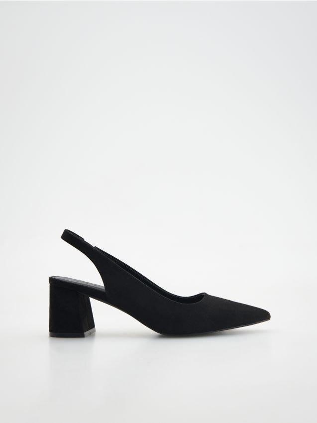 Black Chunky Heel Pumps, , large image number 0