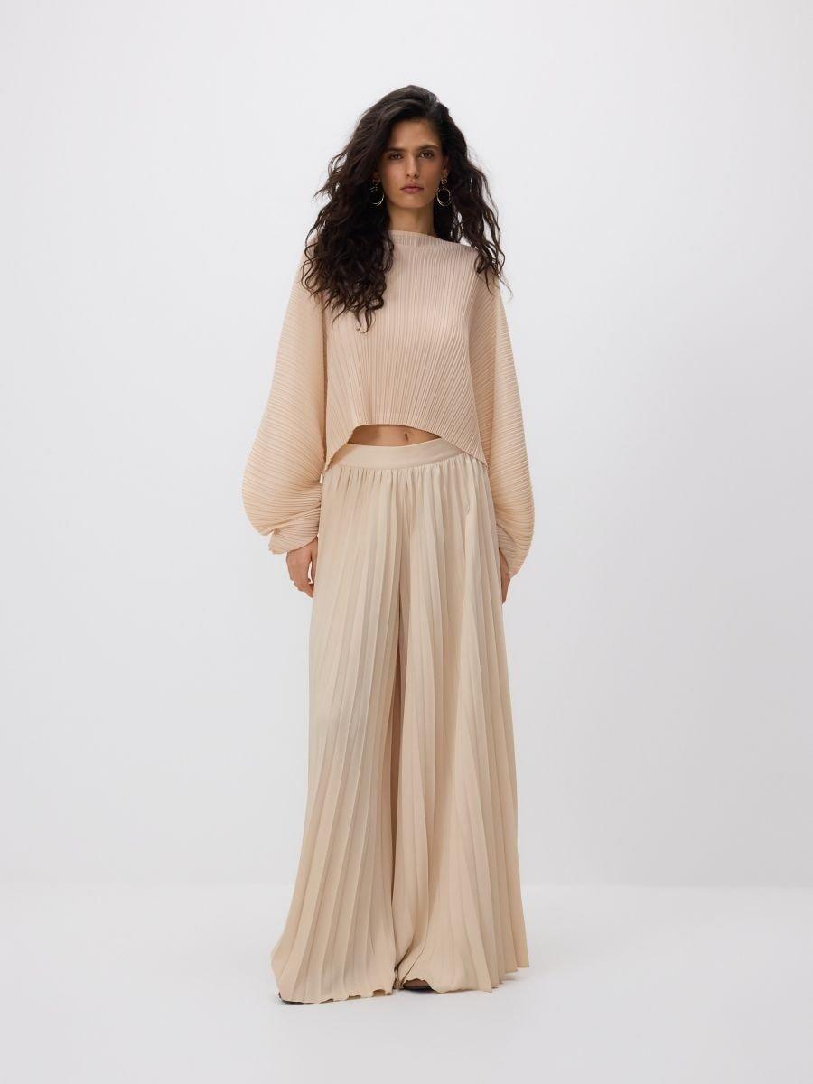 Beige Pleated Trousers, Ivory, medium