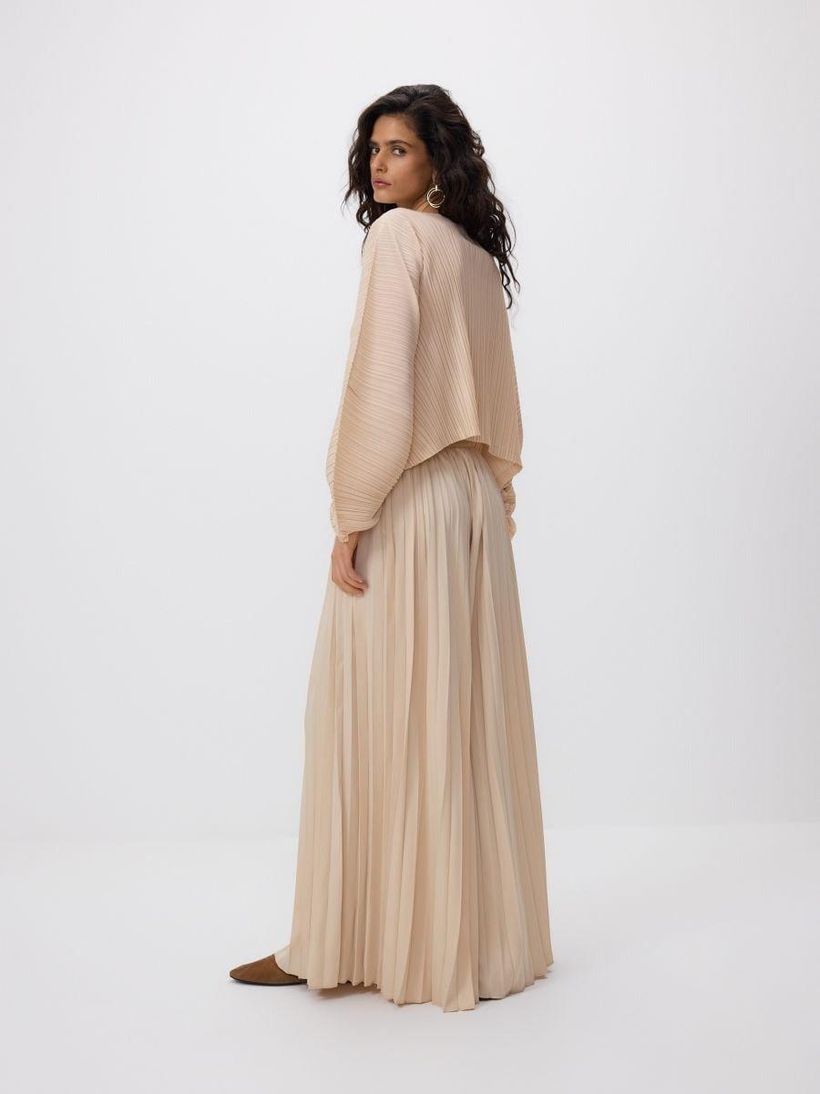 Beige Pleated Trousers, Ivory, medium