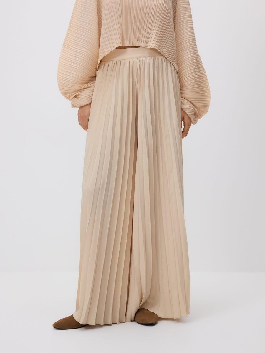 Beige Pleated Trousers, Ivory, medium