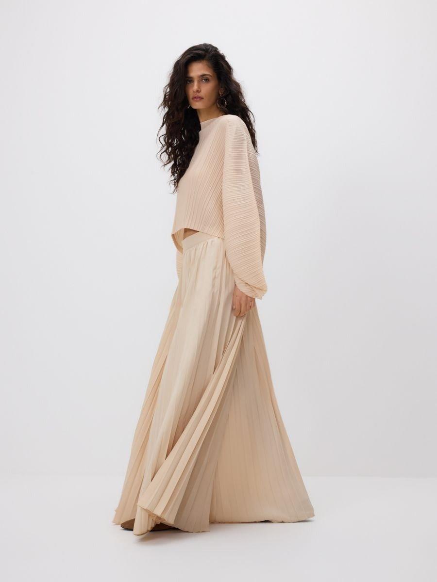 Beige Pleated Trousers, Ivory, large image number 3