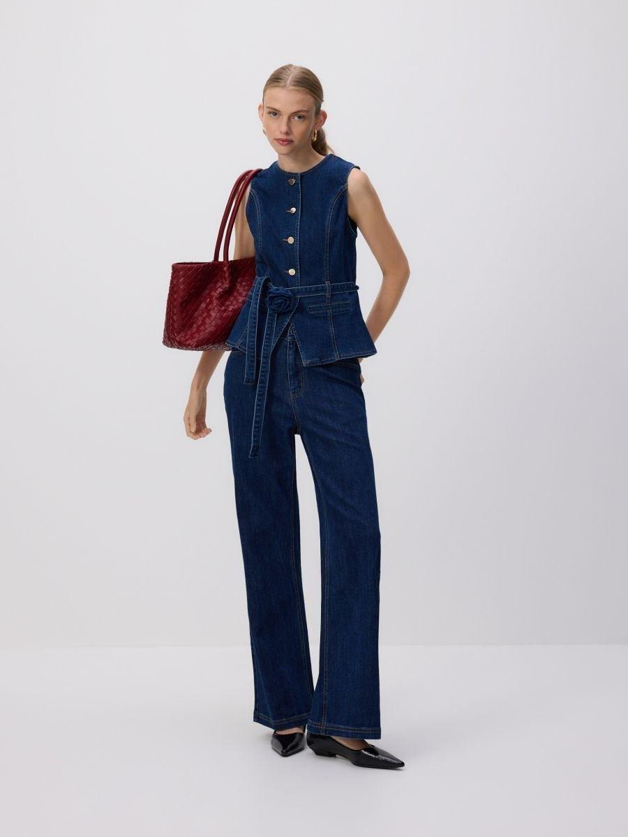 Navy Denim Vest With Tie, Navy, large image number 0