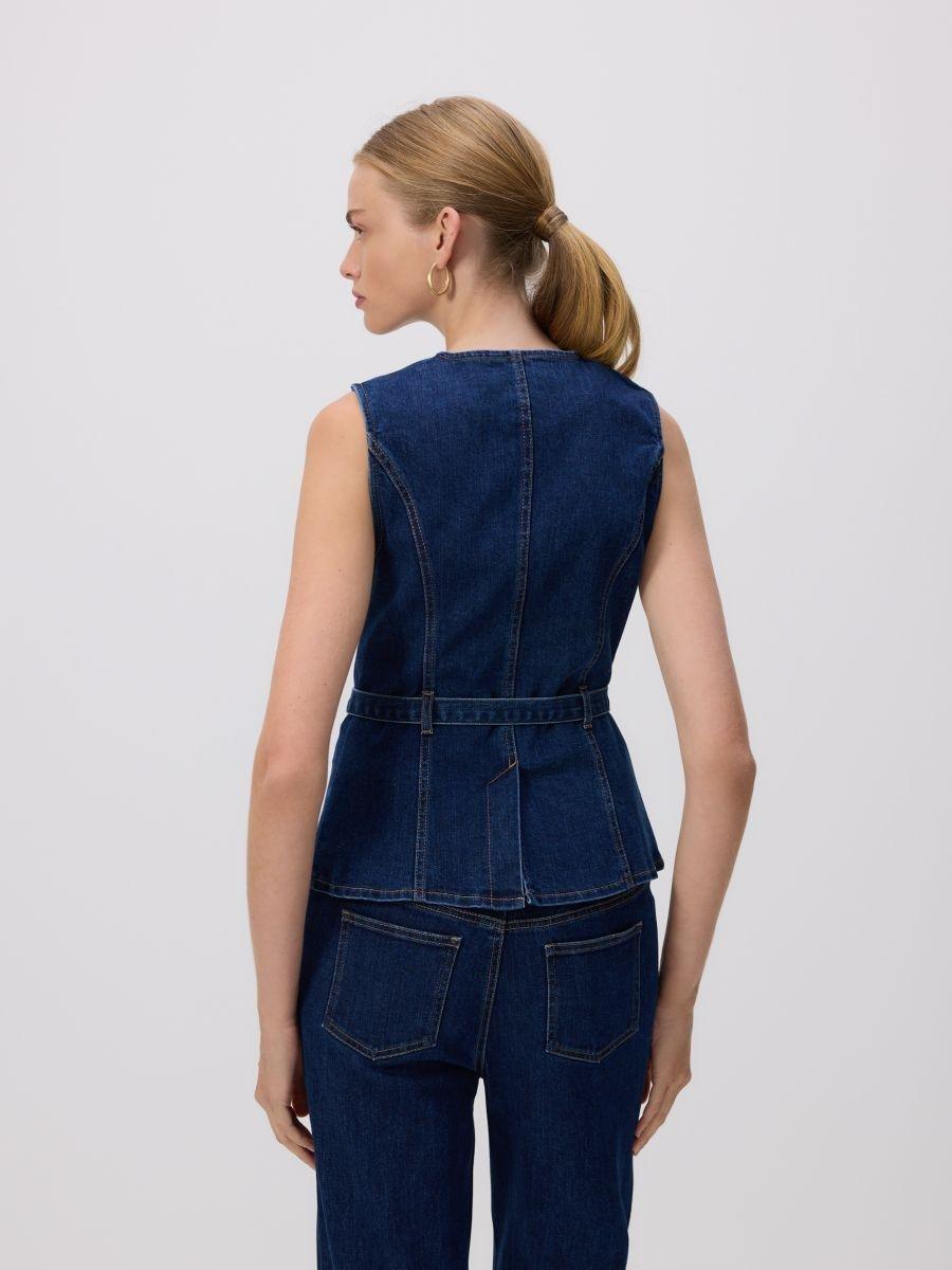 Navy Denim Vest With Tie, Navy, large image number 1