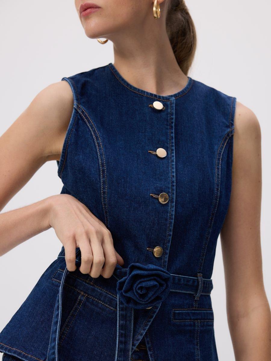 Navy Denim Vest With Tie, Navy, large image number 2