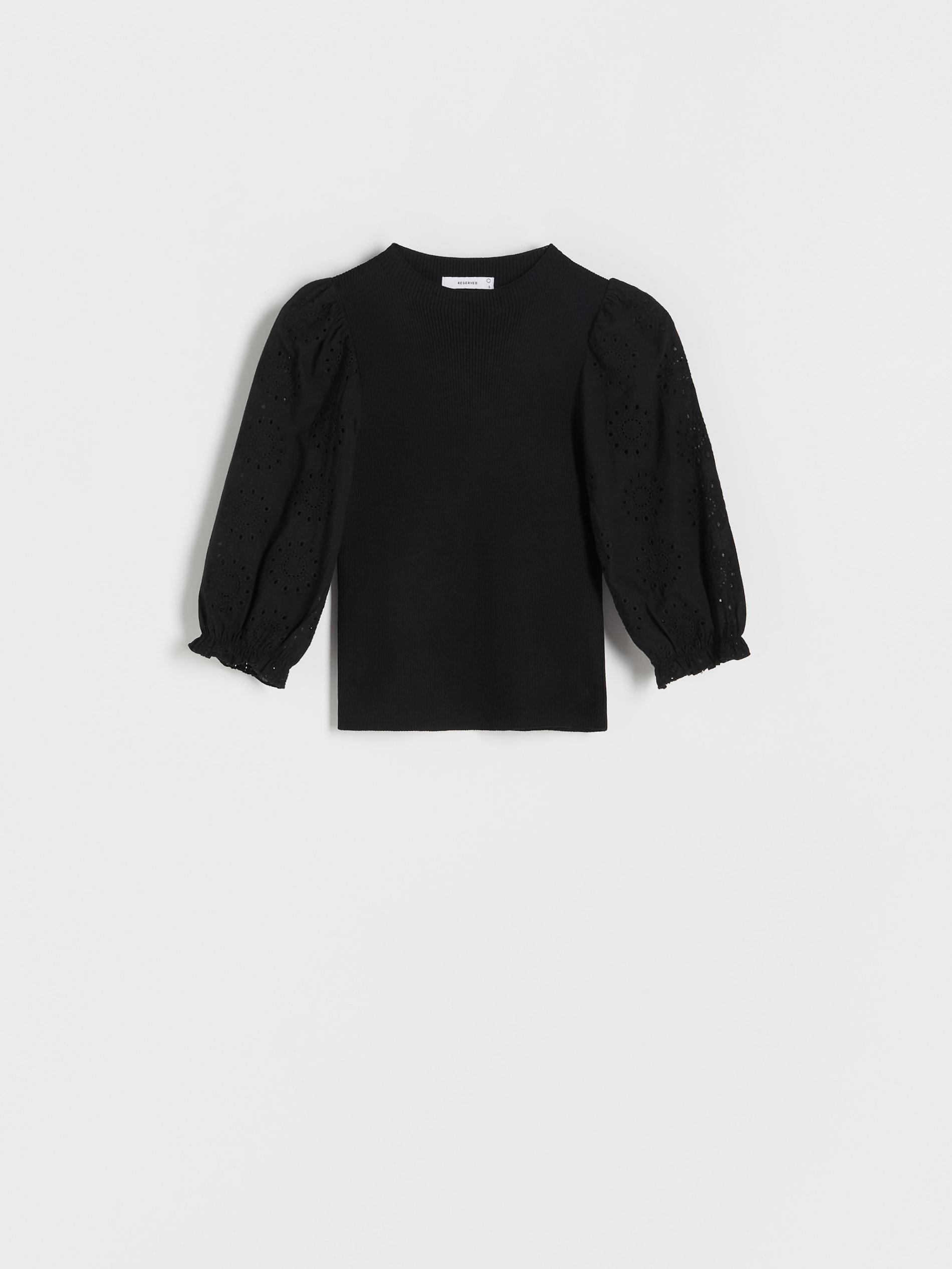 Black Broderie Anglaise Sleeves Blouse, , large image number 1