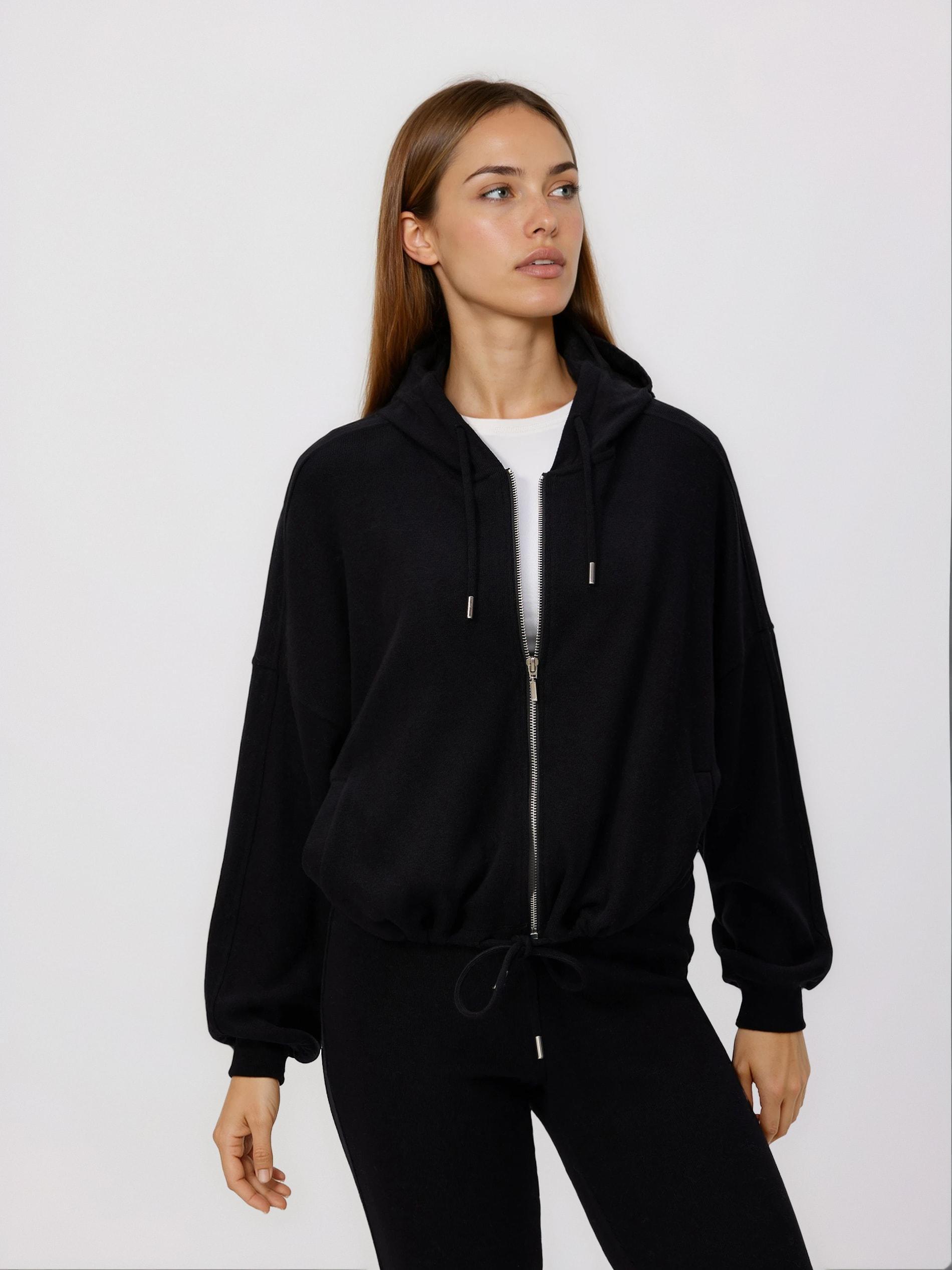 Black Zipped Sweatshirt With Viscose, Black, large image number 0