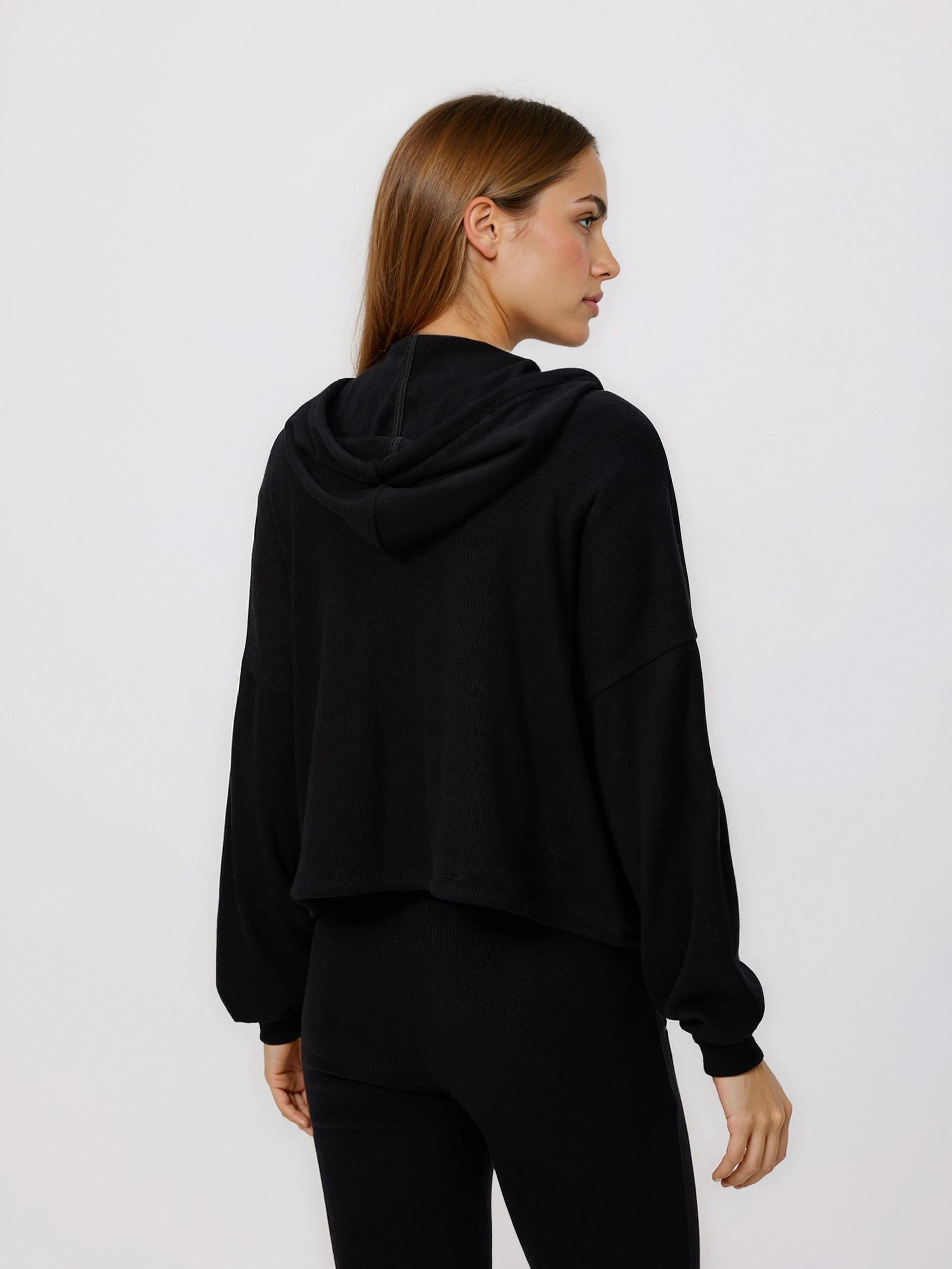 Black Zipped Sweatshirt With Viscose, Black, medium
