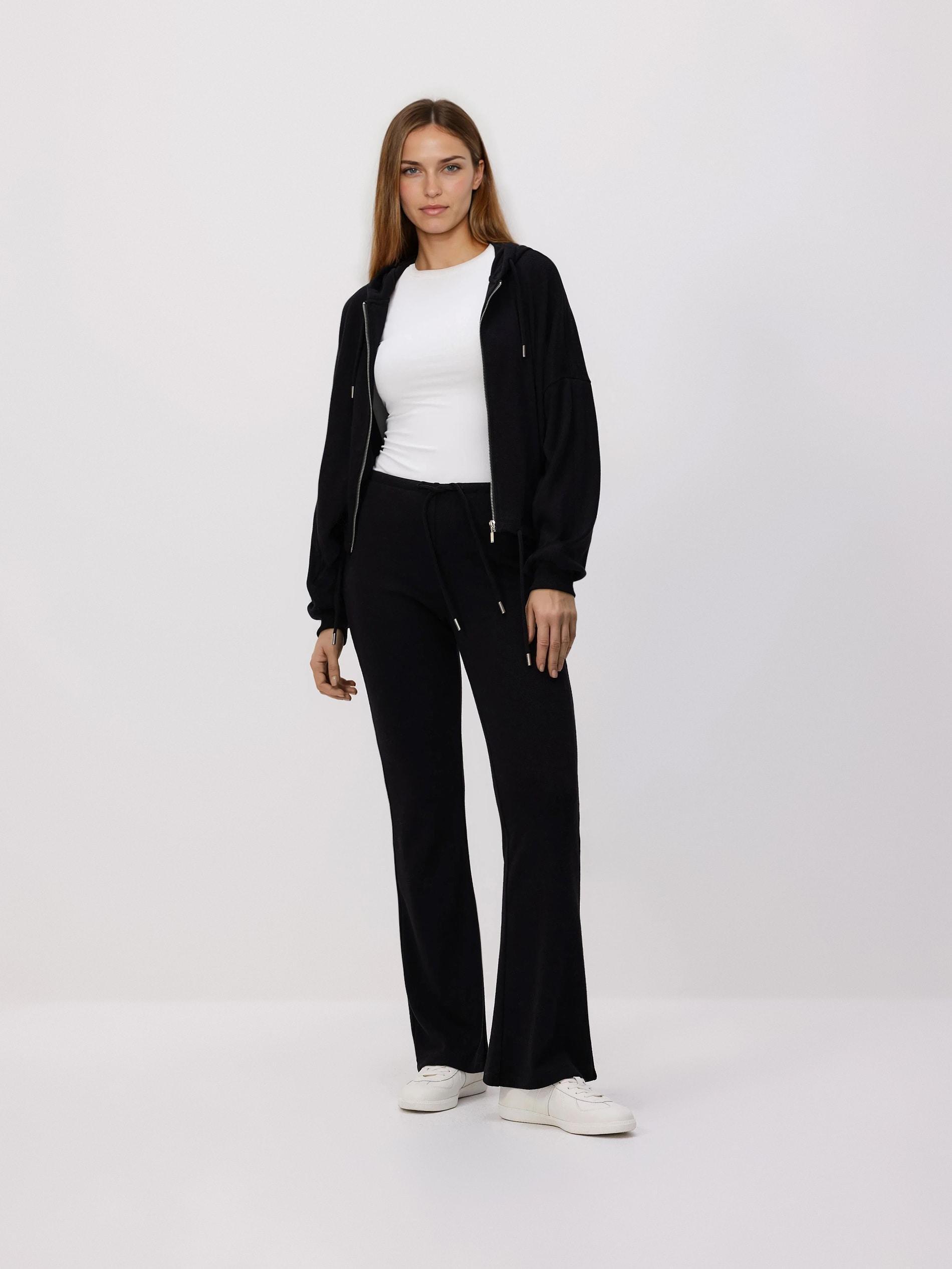 Black Zipped Sweatshirt With Viscose, Black, large image number 2