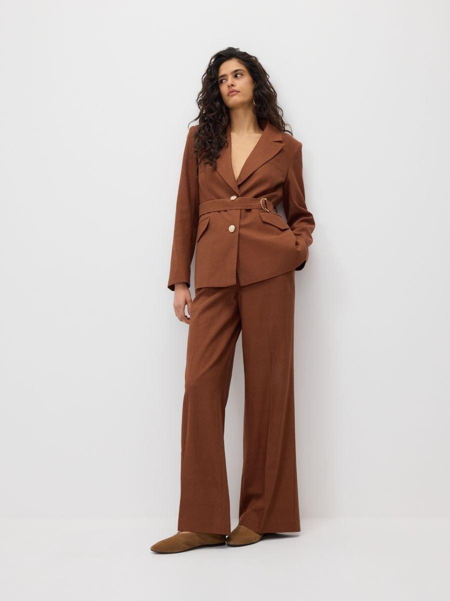 Brown Linen Rich Trousers, Brown, medium