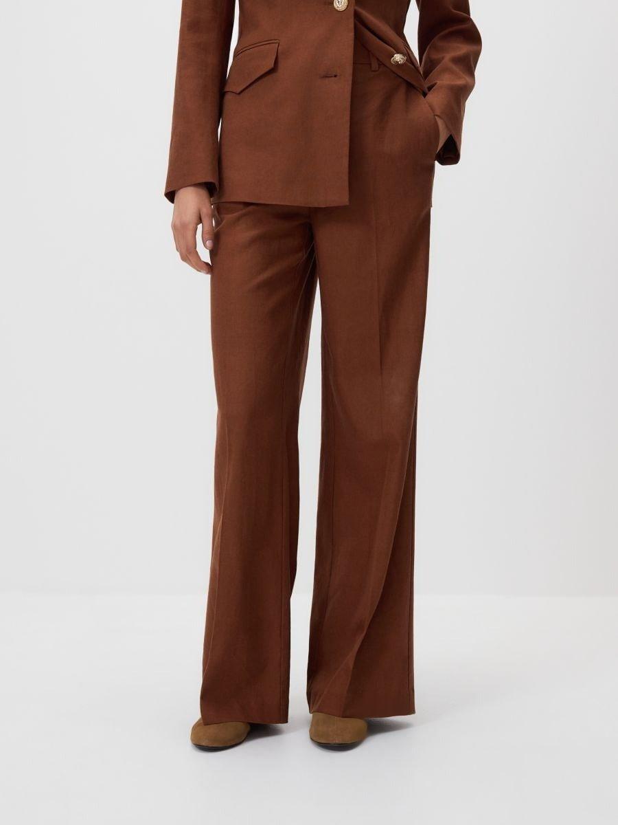 بنطال غني بالكتان بني, Brown, medium