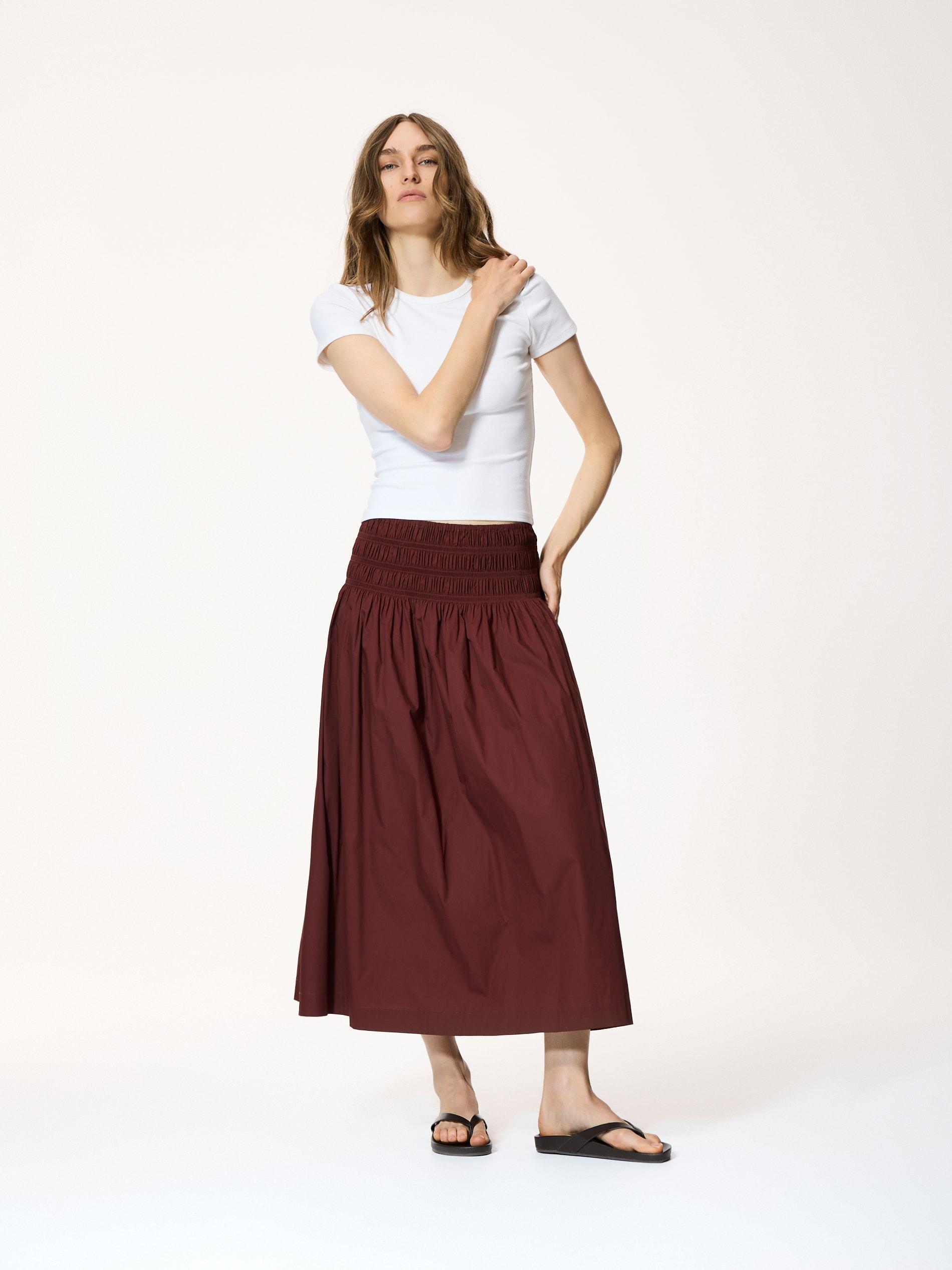 Maroon Cotton Maxi Skirt, Burgundy, large image number 0