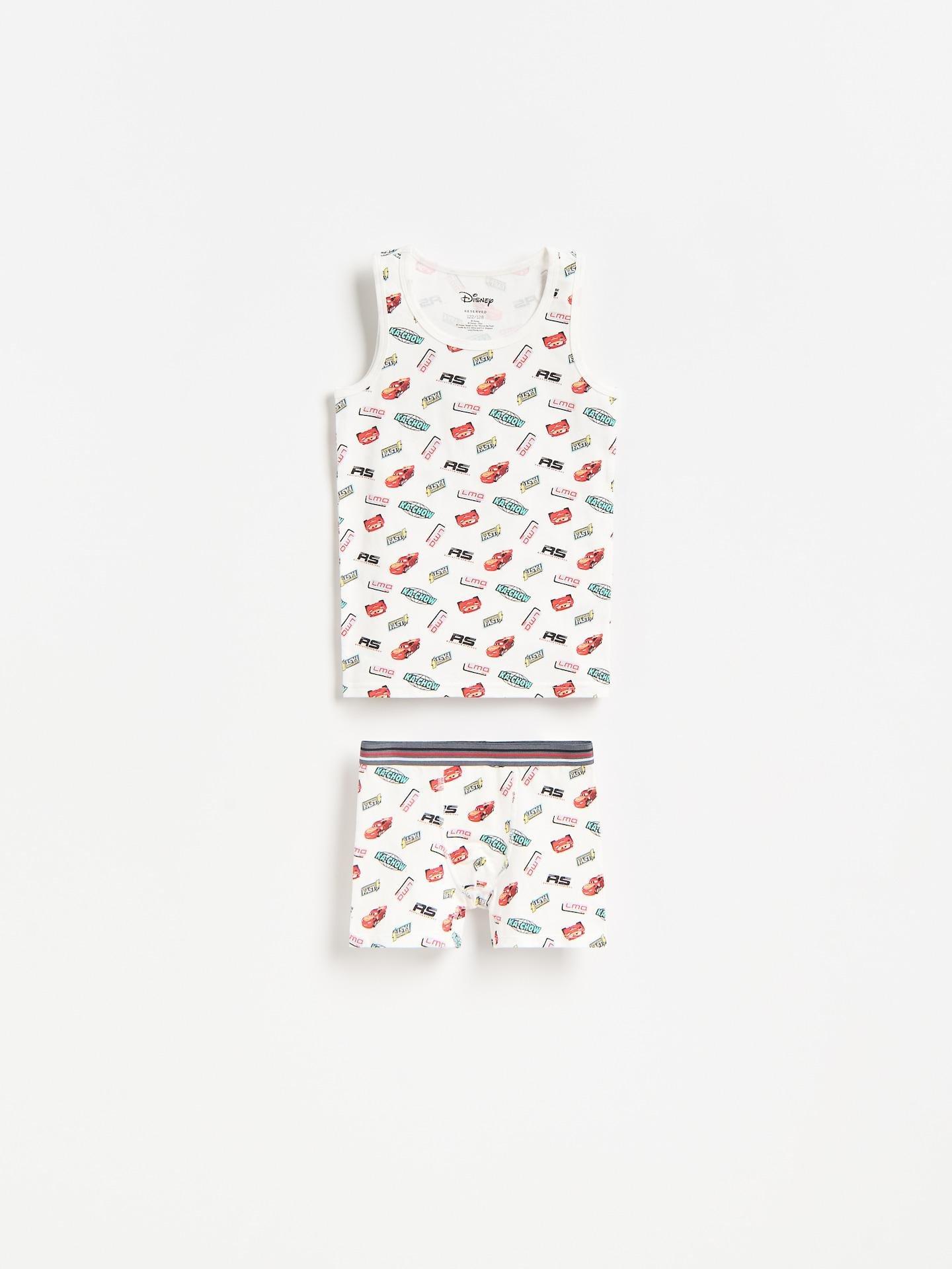 Cream Cotton Cars Underwear Set, Ivory, medium