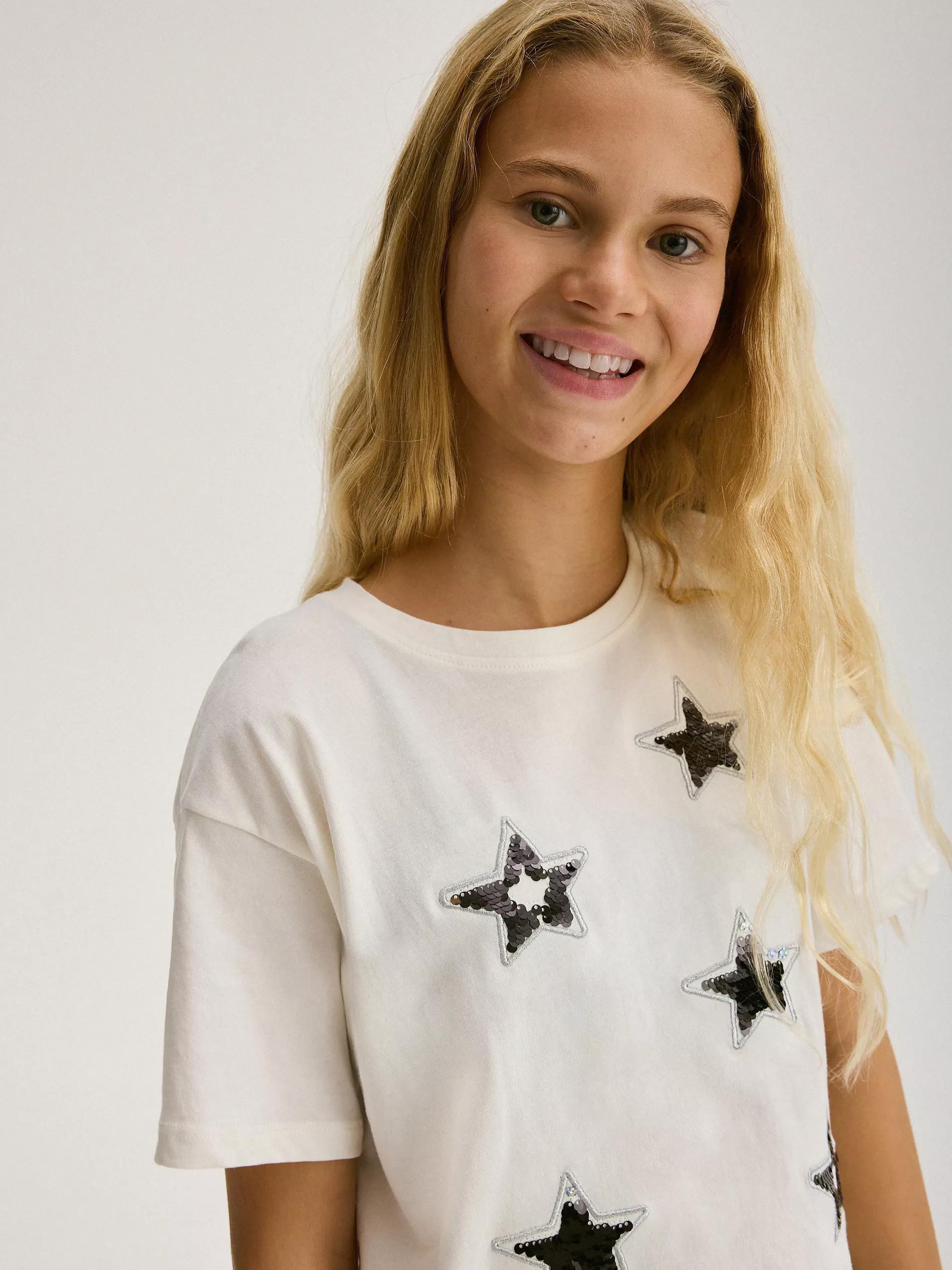 Cream T-Shirt With Applique, , large image number 2