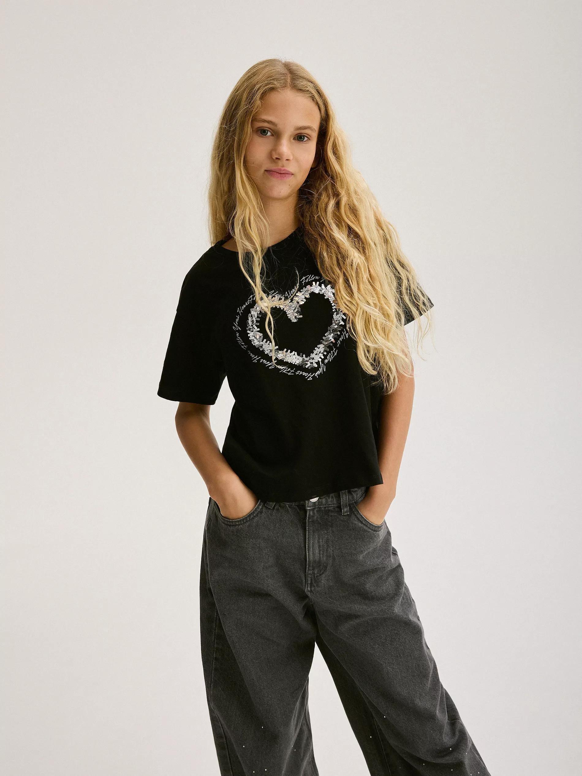 Black T-Shirt With Applique, , large image number 2