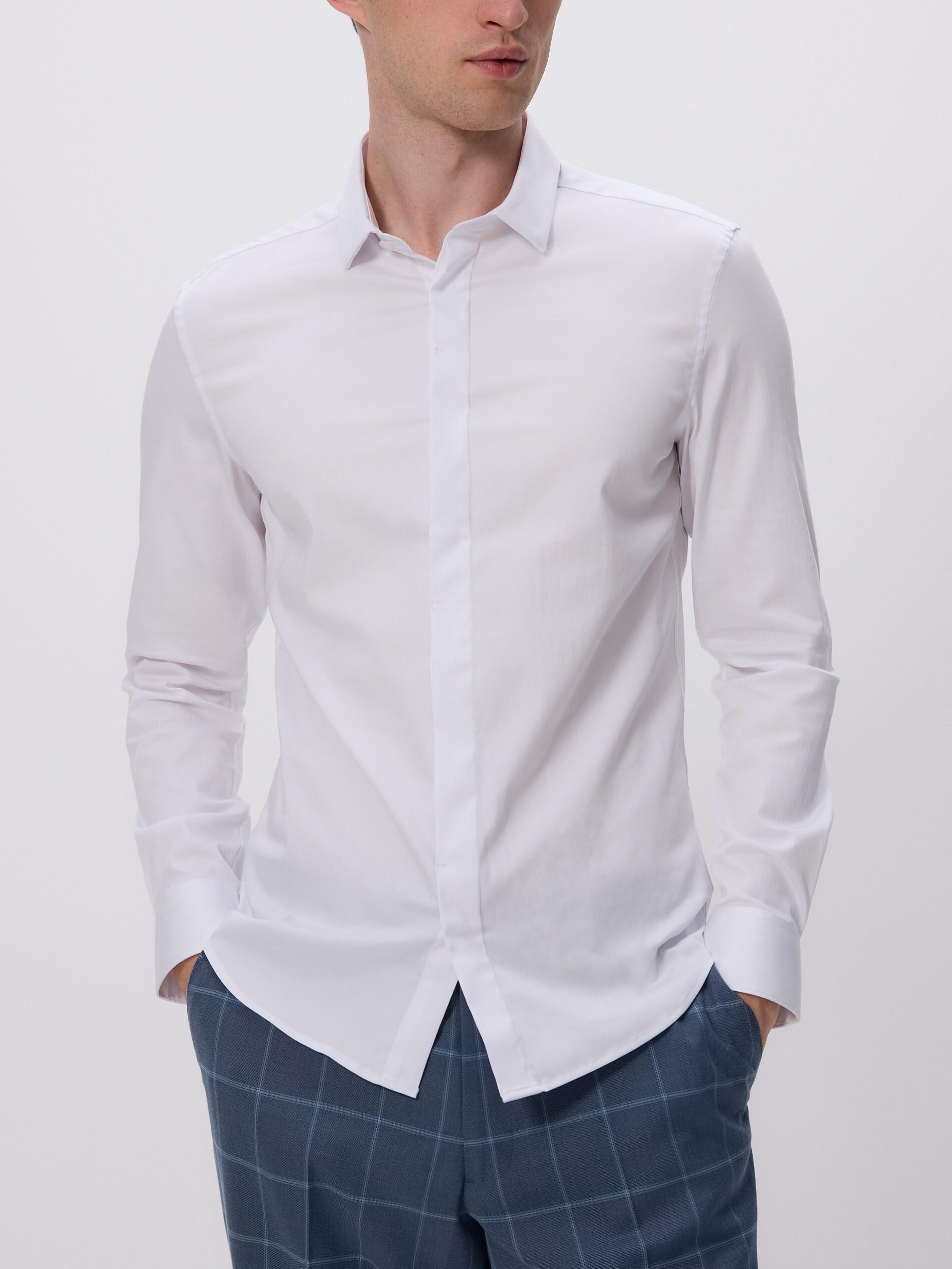 White Super Slim Fit Plain Shirt, White, large image number 1