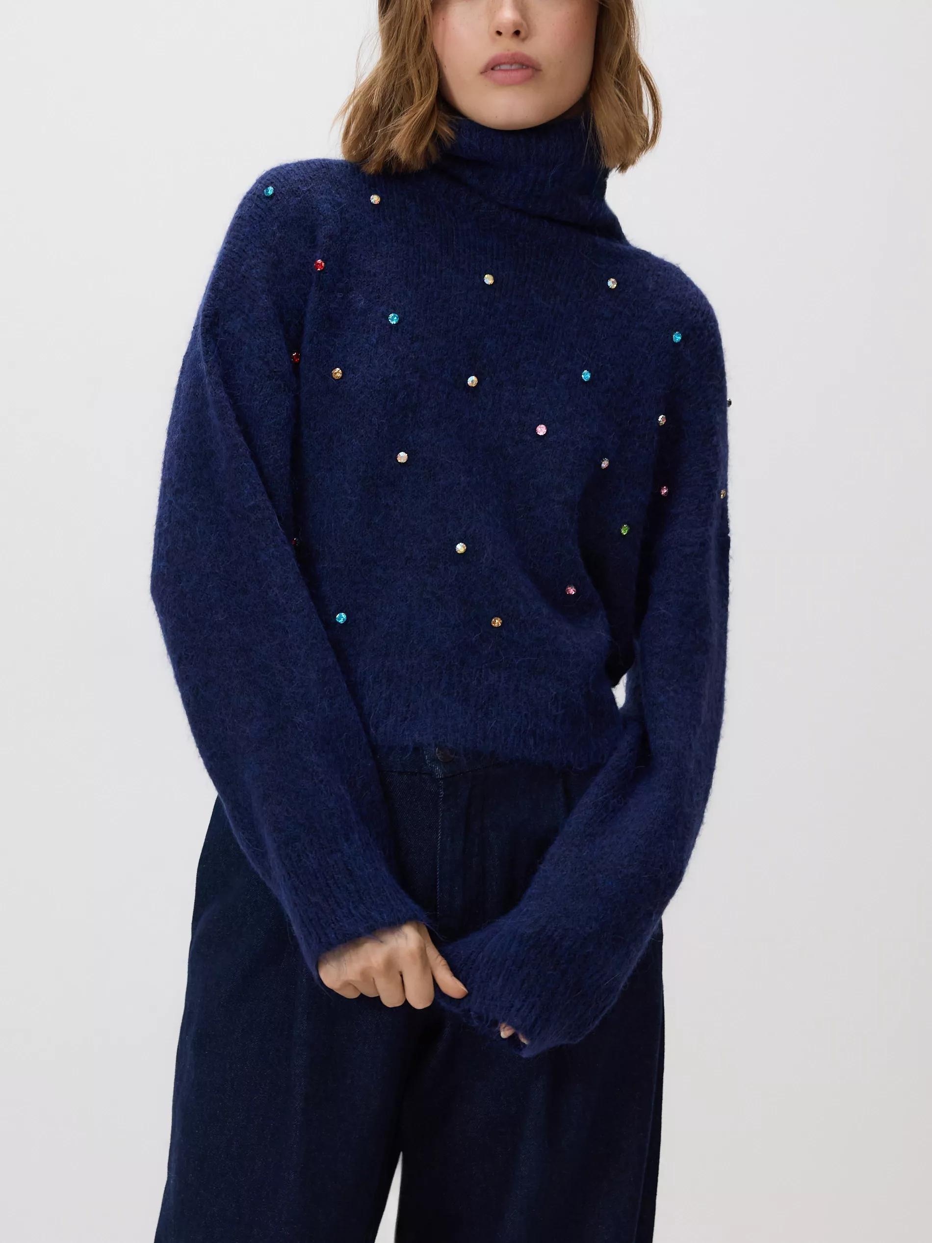 Navy Sweater With Shiny Applique, Navy, large image number 2