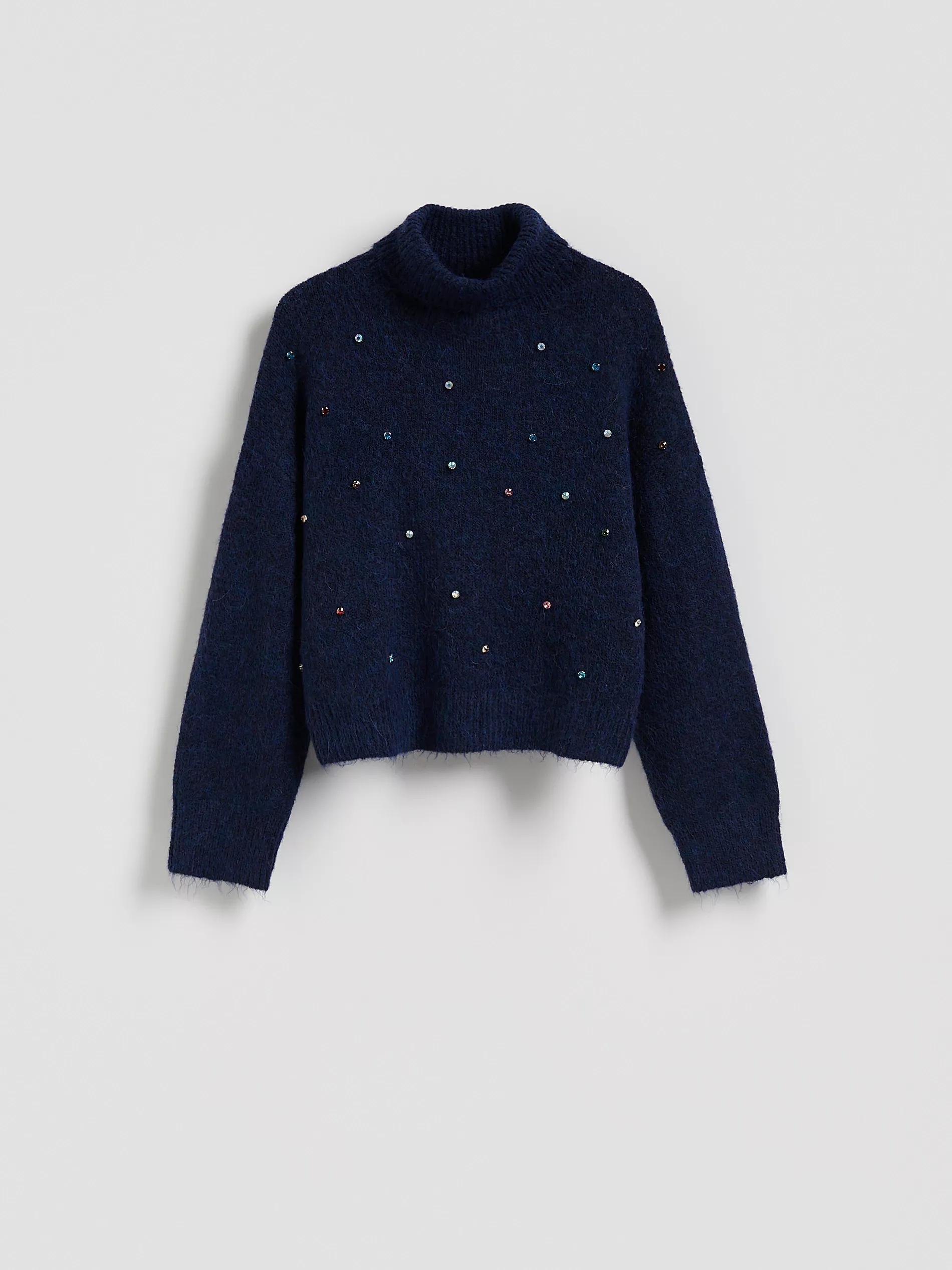 Navy Sweater With Shiny Applique, Navy, large image number 4