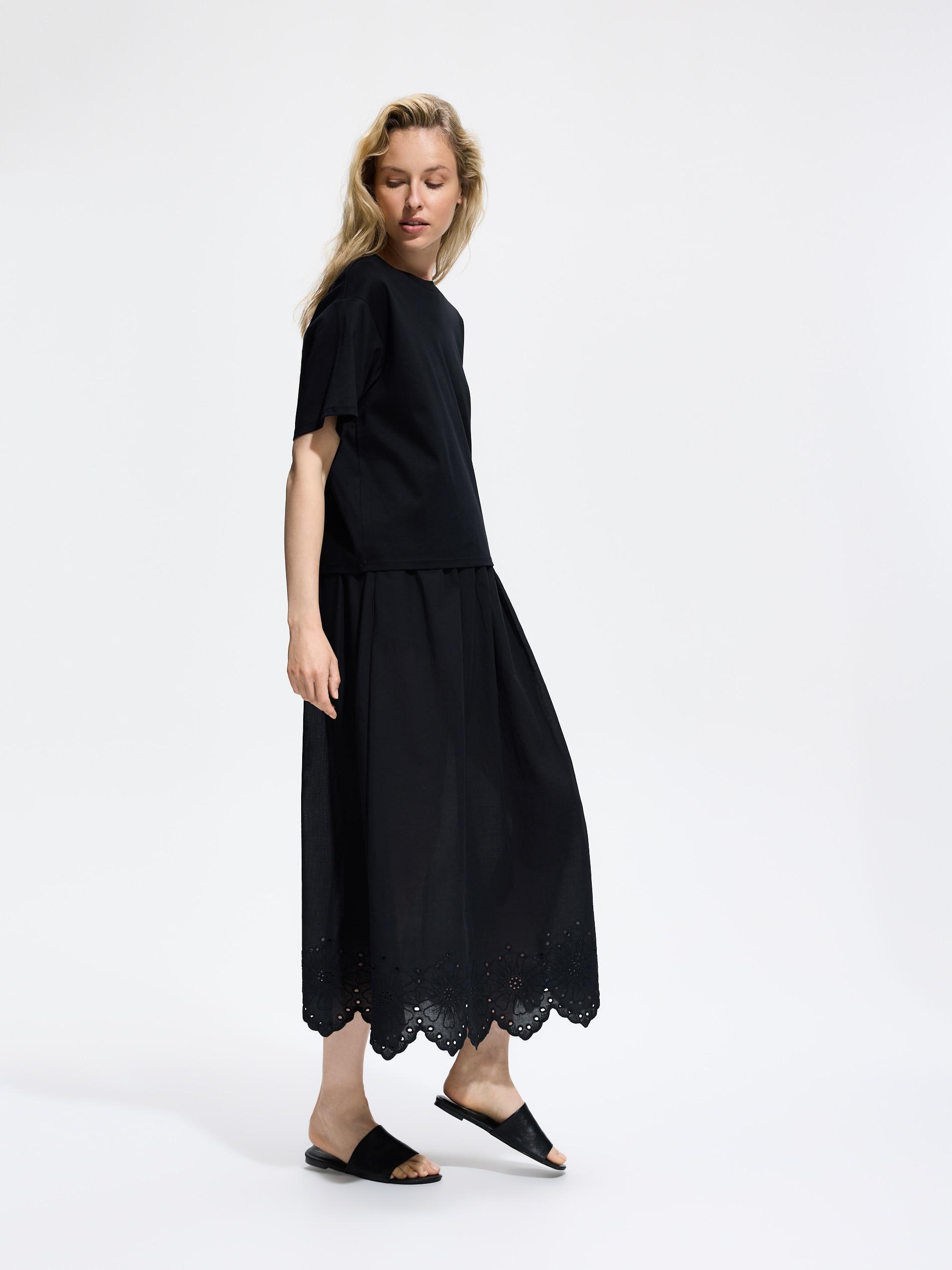 Black Cotton Maxi Skirt, Black, large image number 0