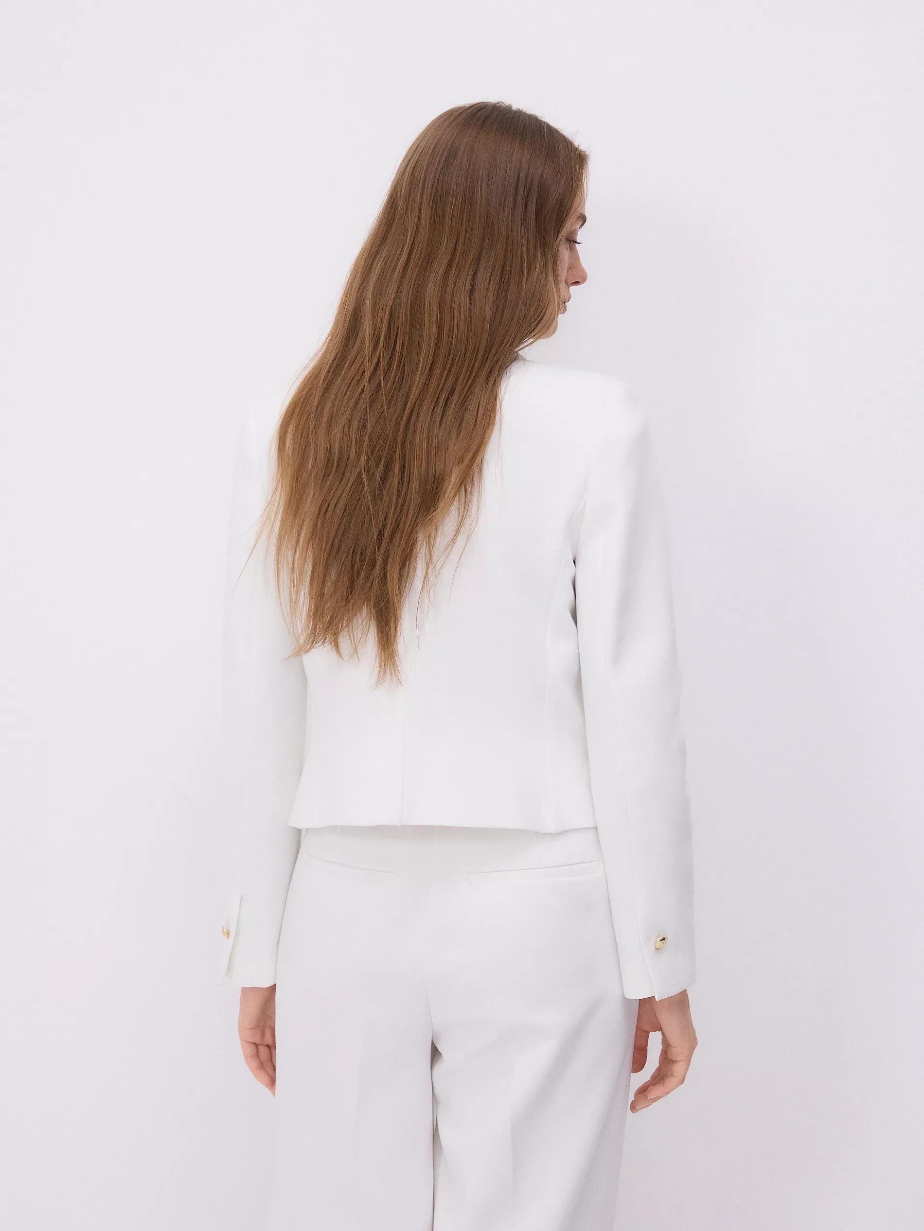 Cream Plain Double Breasted Blazer, , large image number 2