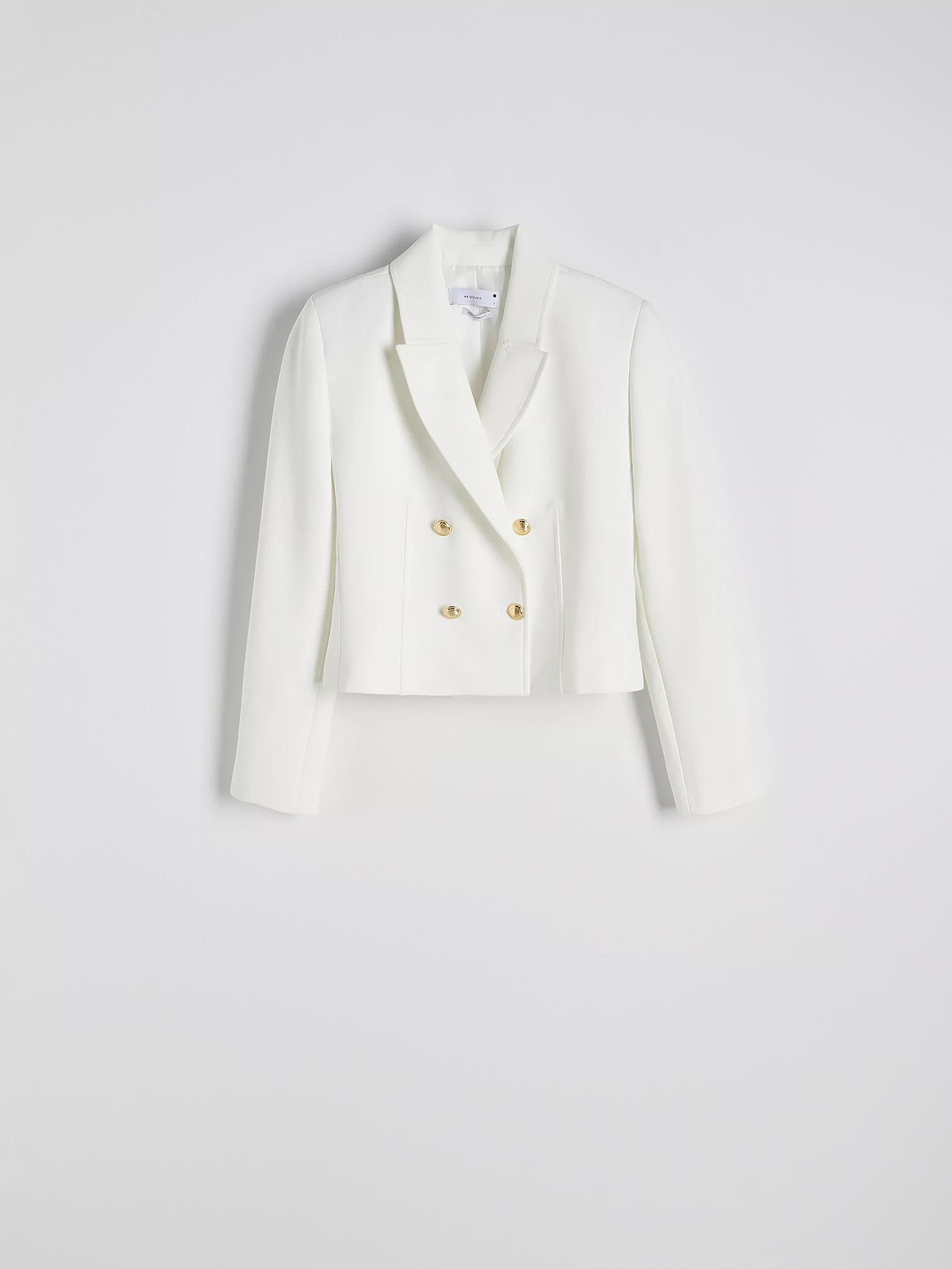 Cream Plain Double Breasted Blazer, , large image number 3
