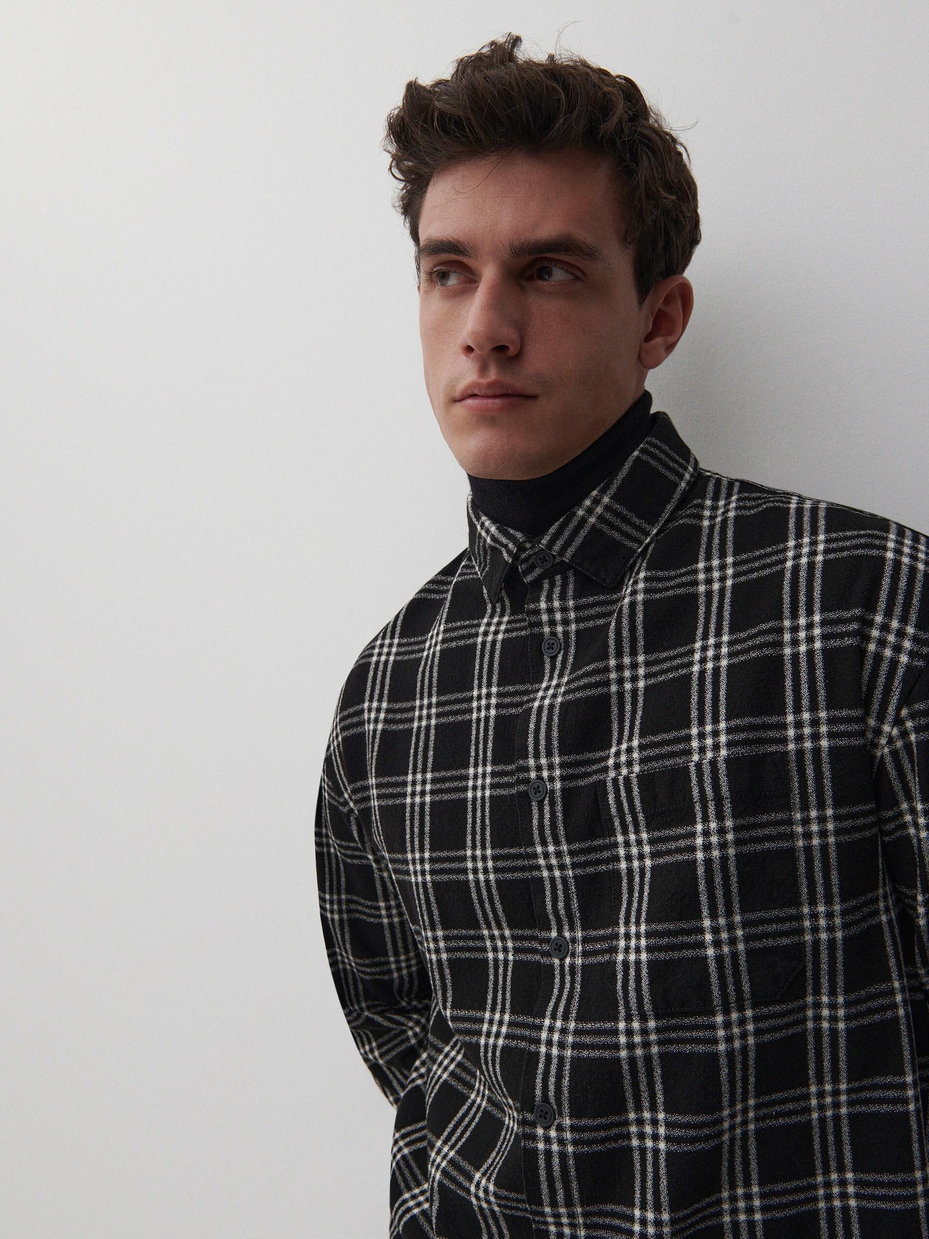Black Viscose Checked Shirt, , large image number 0