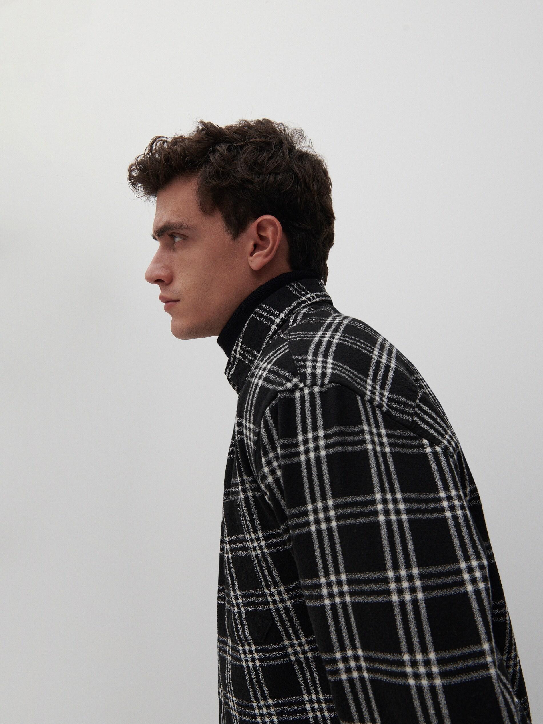 Black Viscose Checked Shirt, , large image number 1