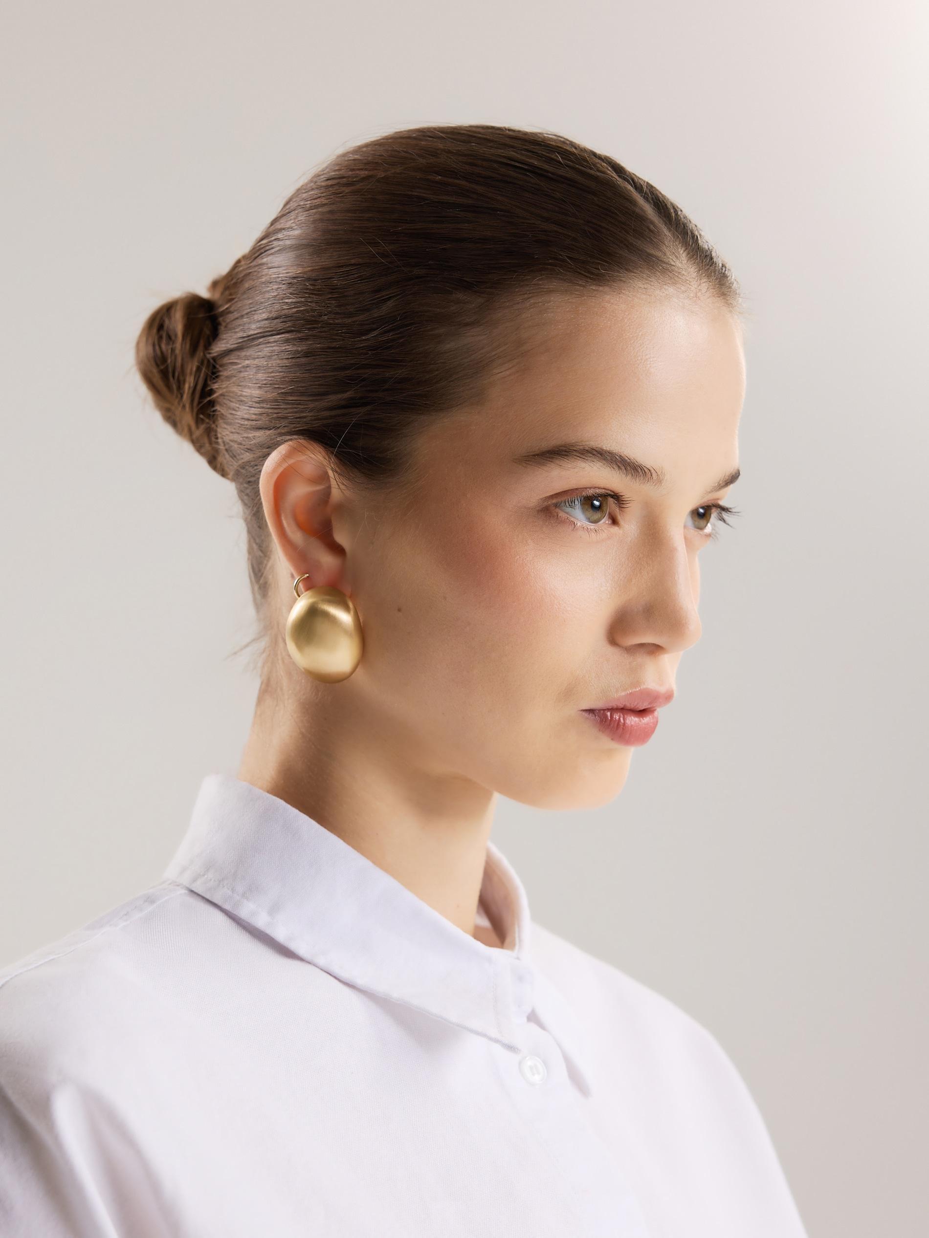 Gold Oval Earrings, Golden, large image number 0