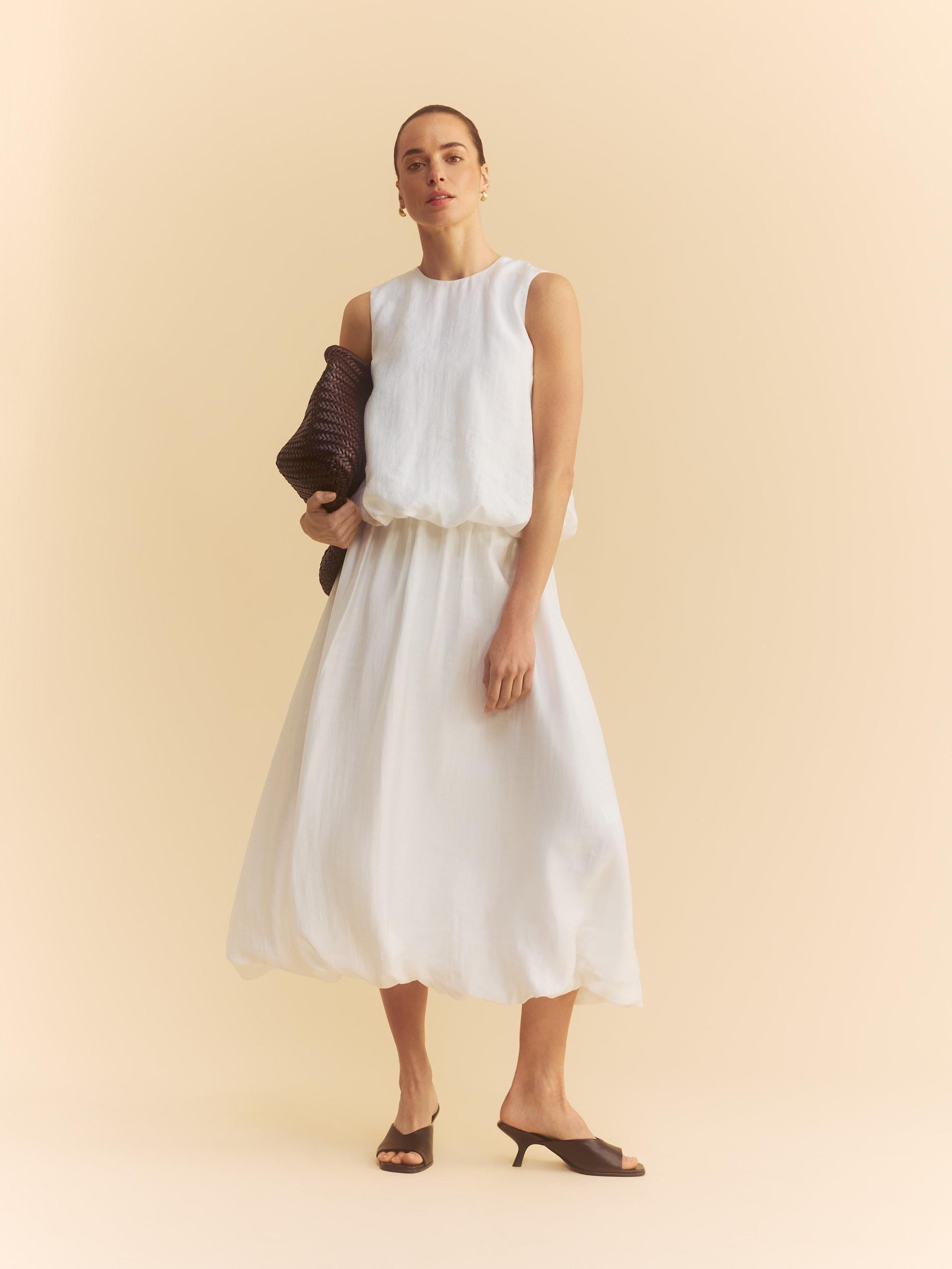 Cream Lyocell Blend Skirt, Ivory, large image number 4
