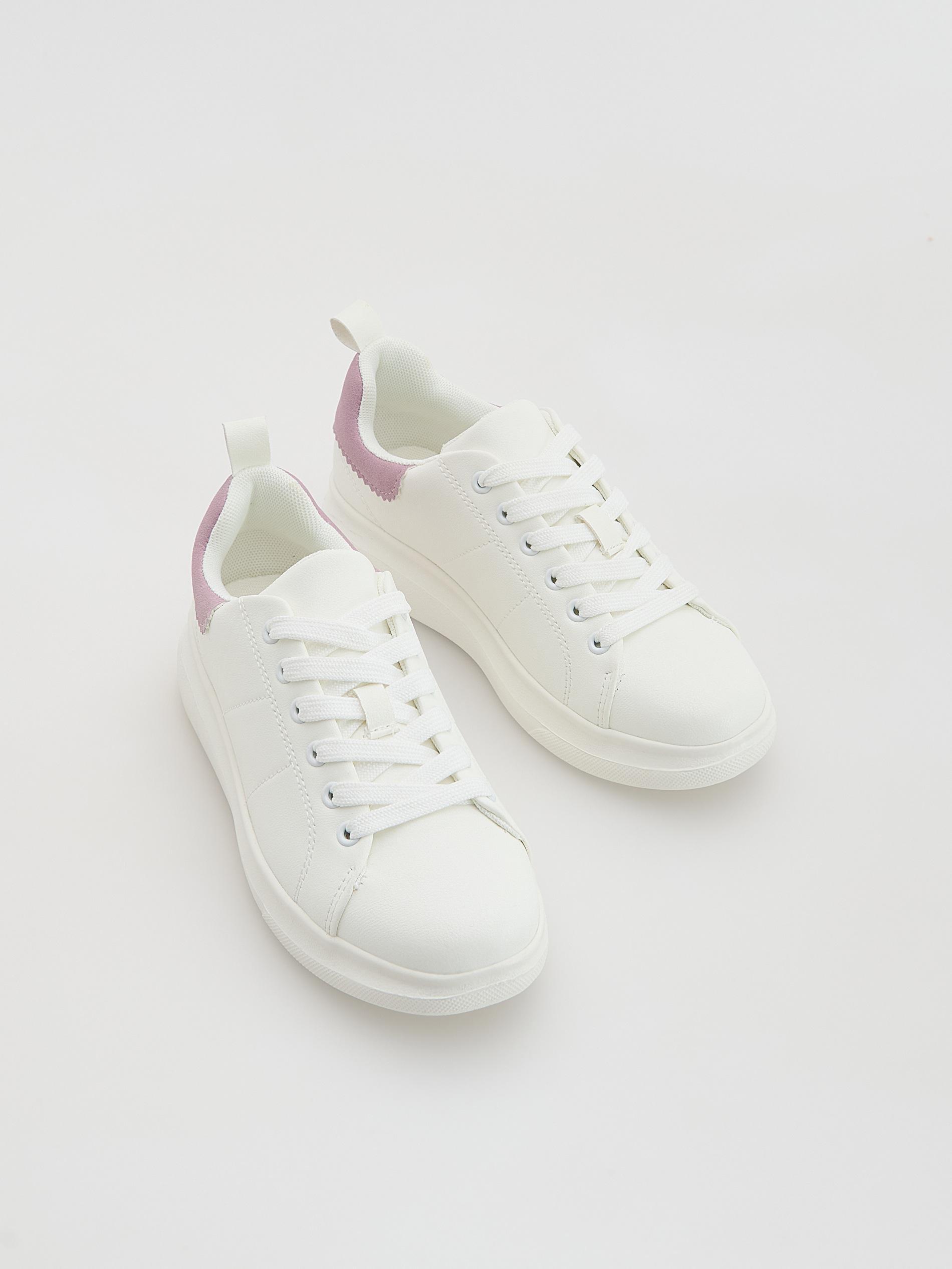 White White Faux Leather Sneakers, White, medium