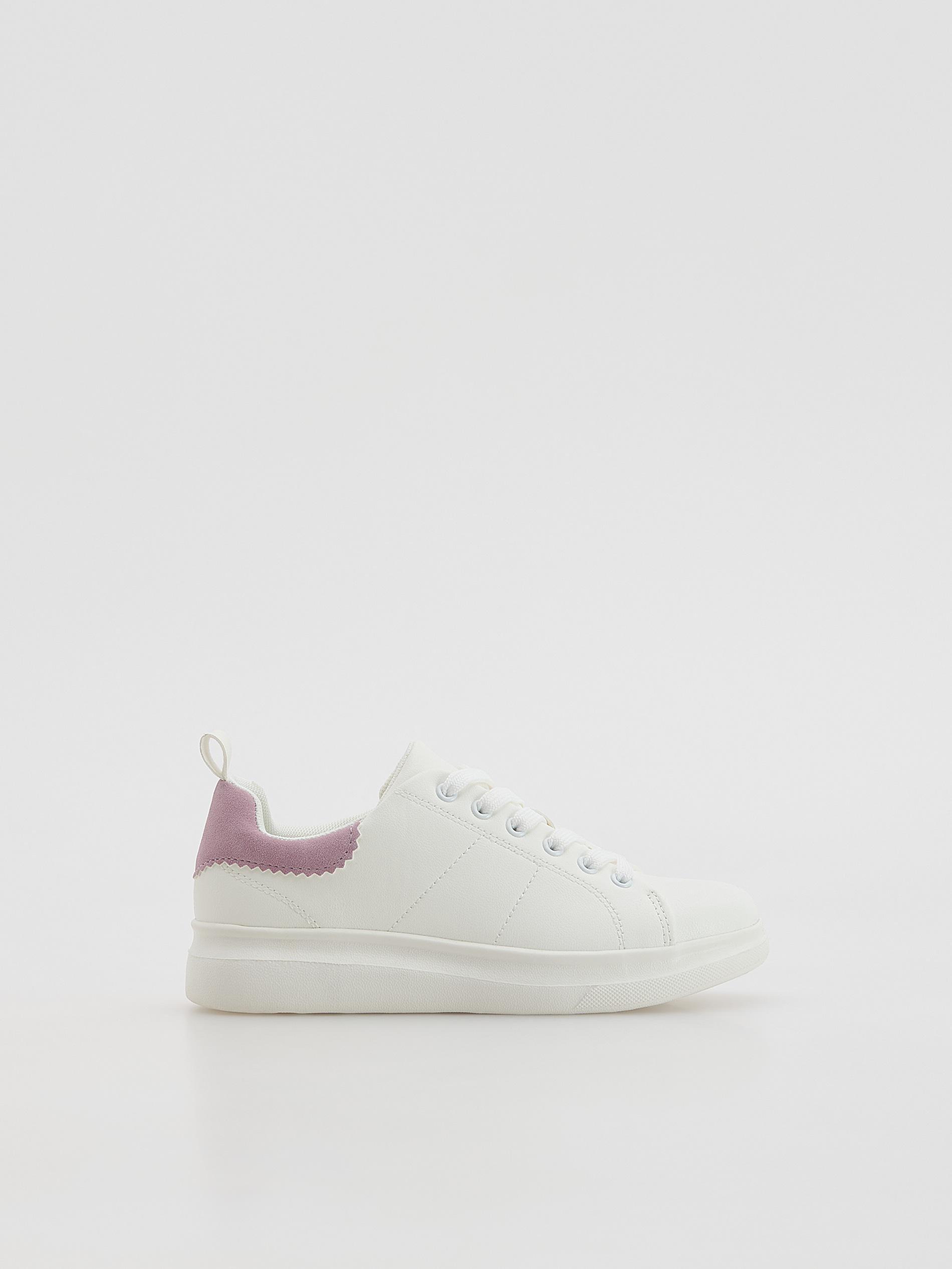 White White Faux Leather Sneakers, White, medium