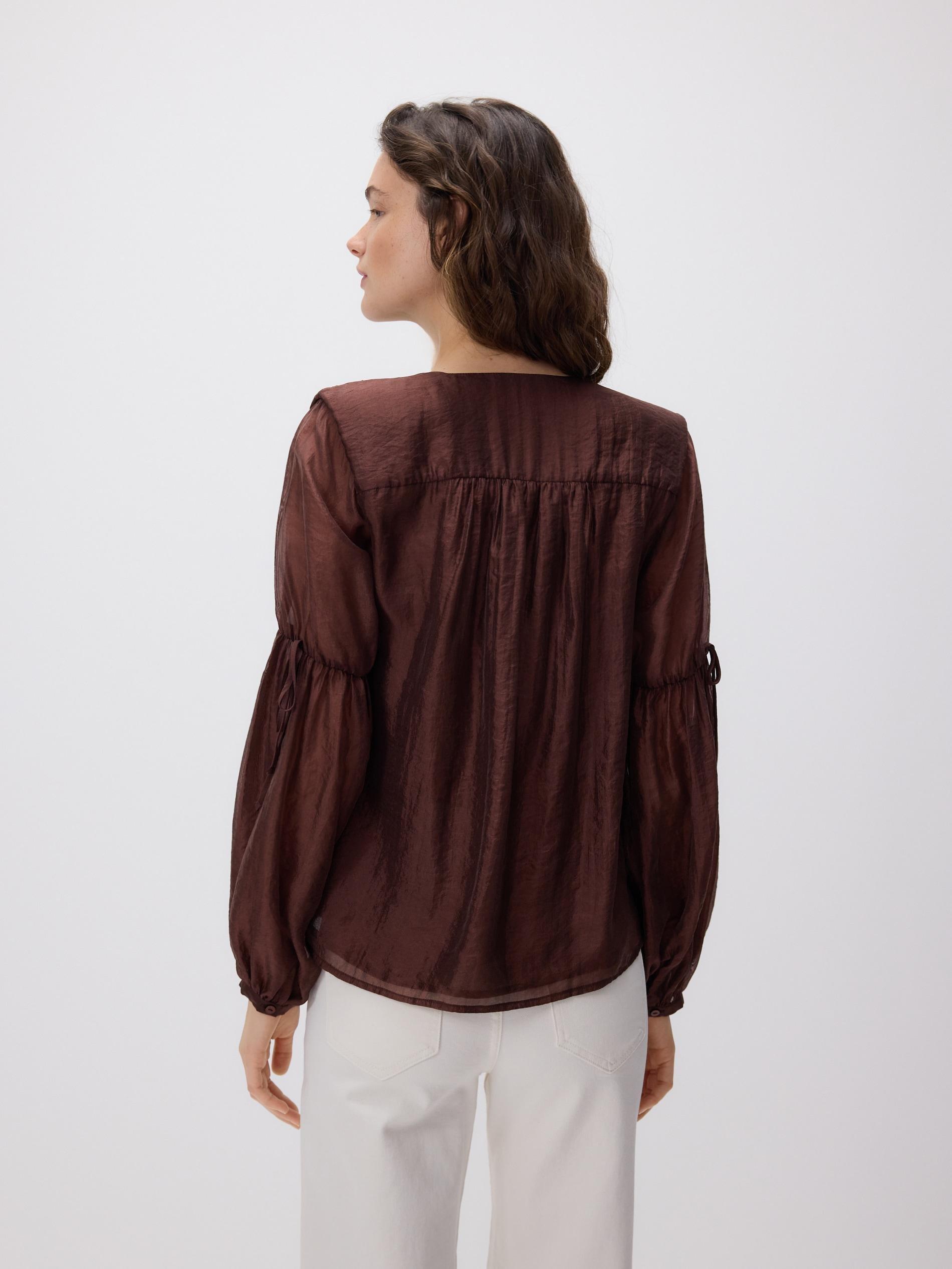 Brown Blouse With Decorative Tie Detail, Brown, large image number 1