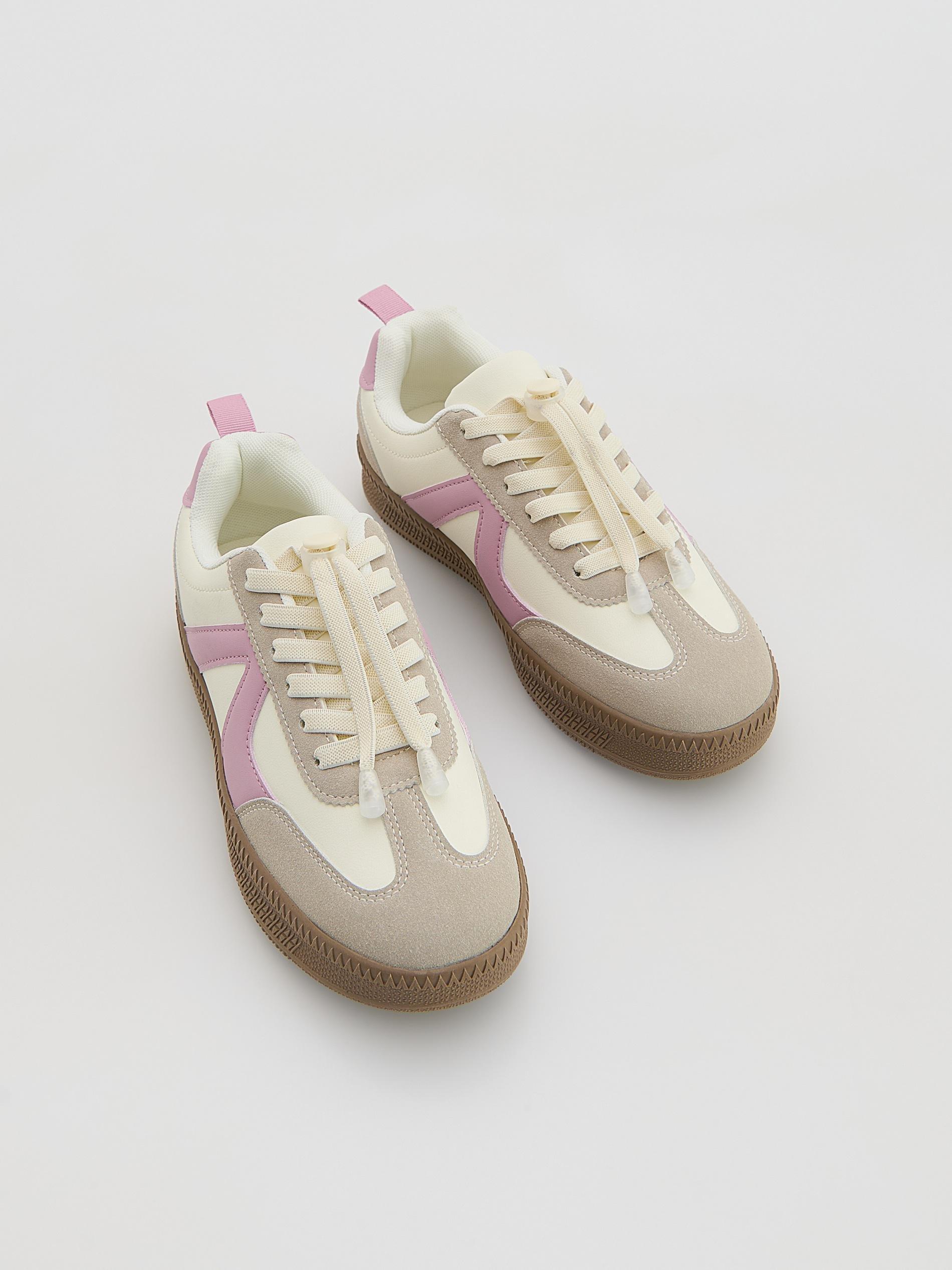 Cream Combined Materials Sneakers, Ivory, large image number 0