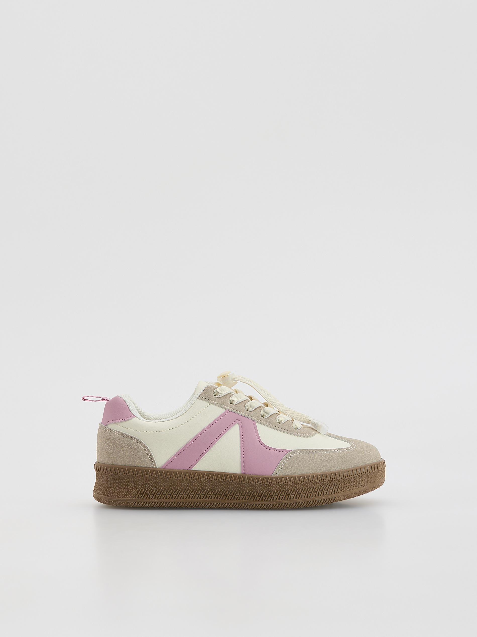 Cream Combined Materials Sneakers, Ivory, large image number 2