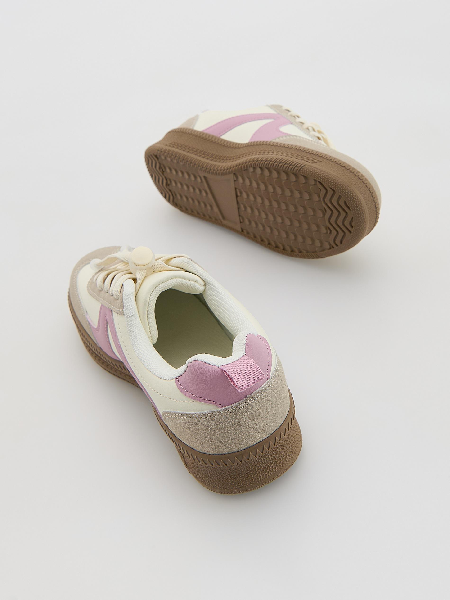 Cream Combined Materials Sneakers, Ivory, large image number 3