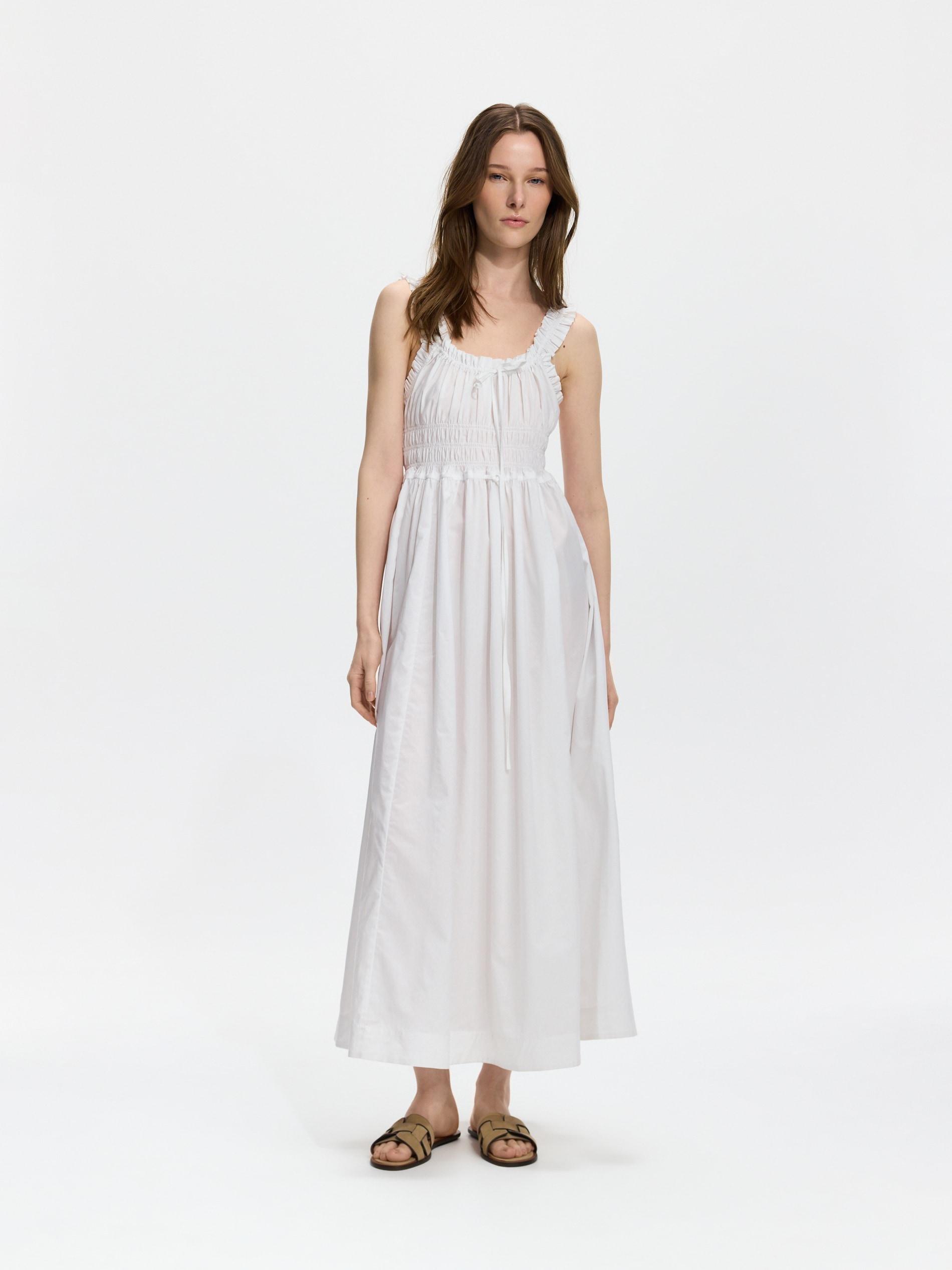 White Lyocell Rich Midi Dress, White, large image number 0