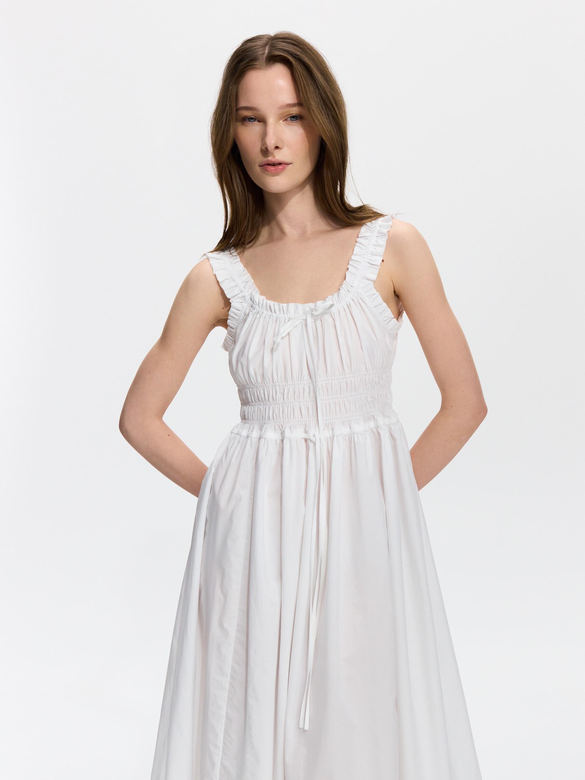 White Lyocell Rich Midi Dress, White, large image number 1