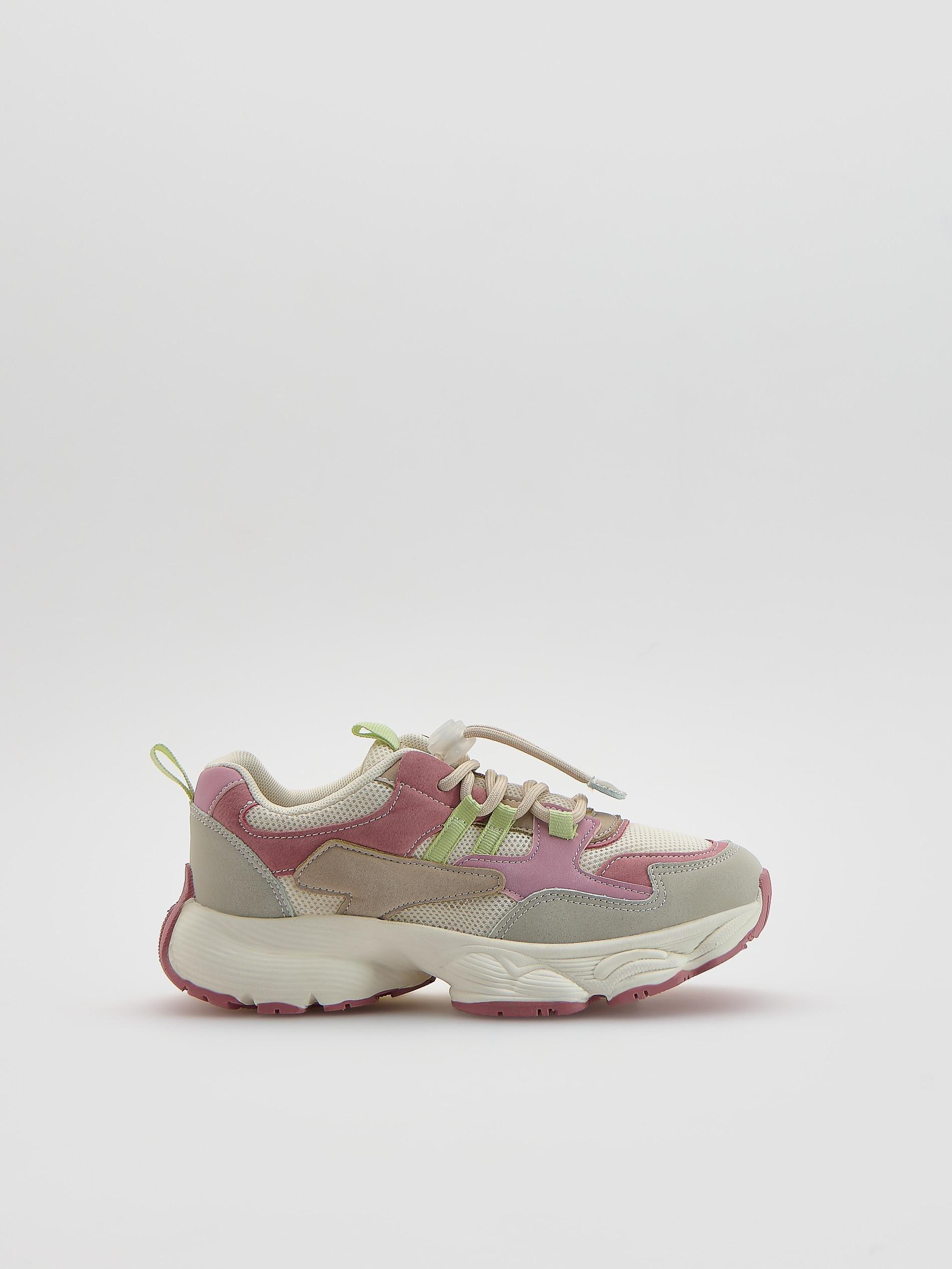 Beige Combined Materials Sneakers, Ivory, large image number 0