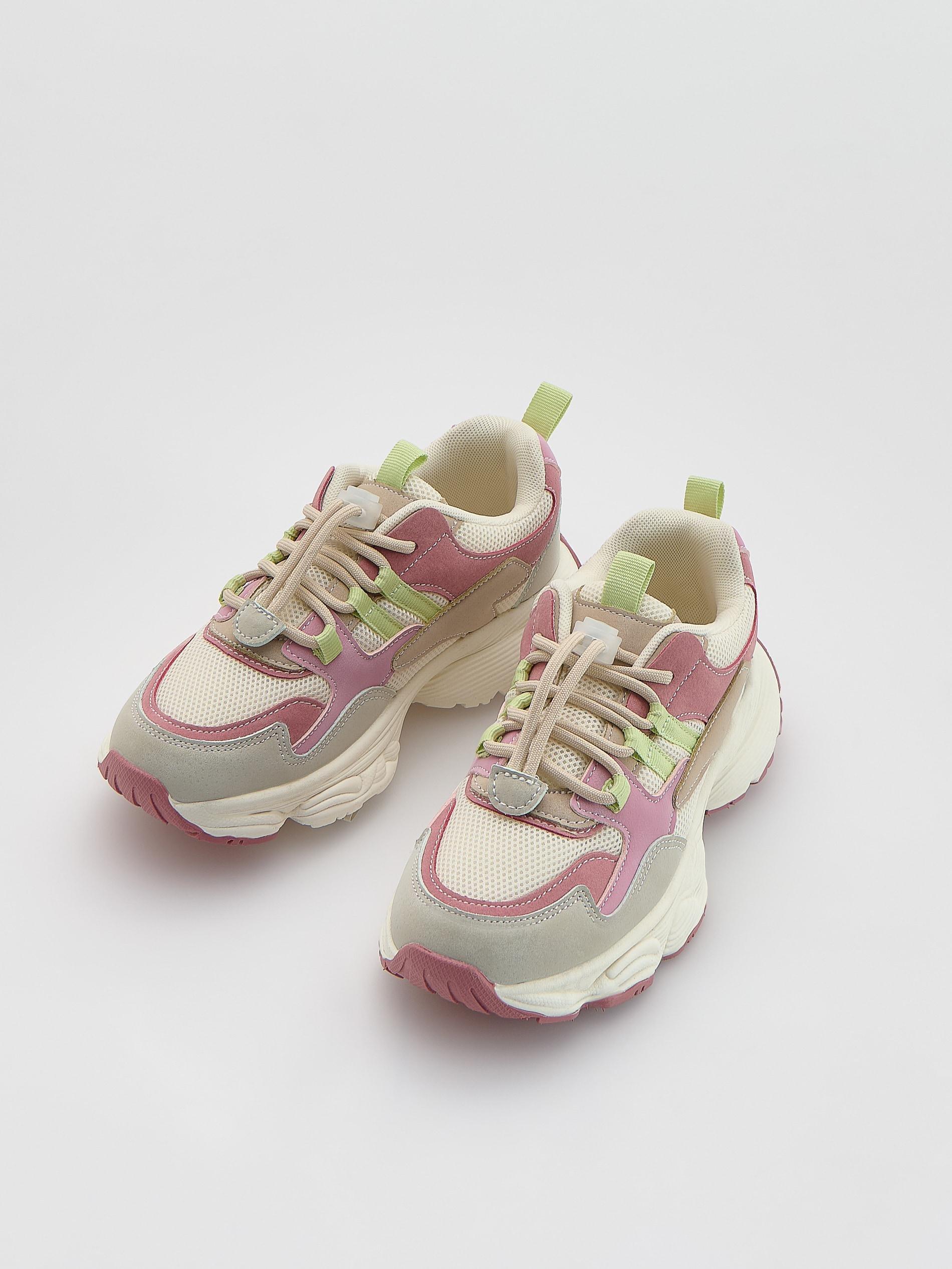 Beige Combined Materials Sneakers, Ivory, large image number 2