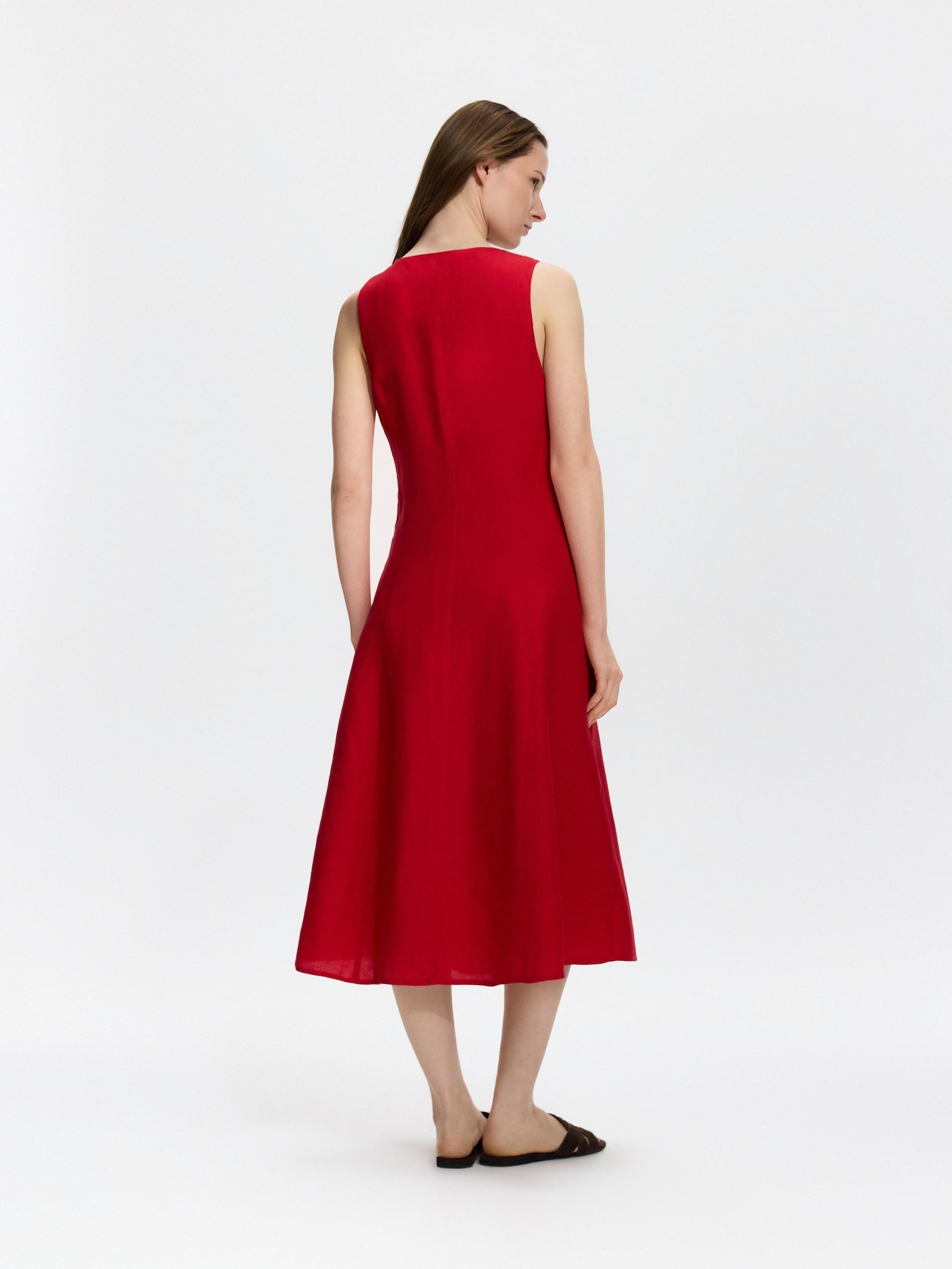 Red Linen Blend Midi Dress, Red, medium