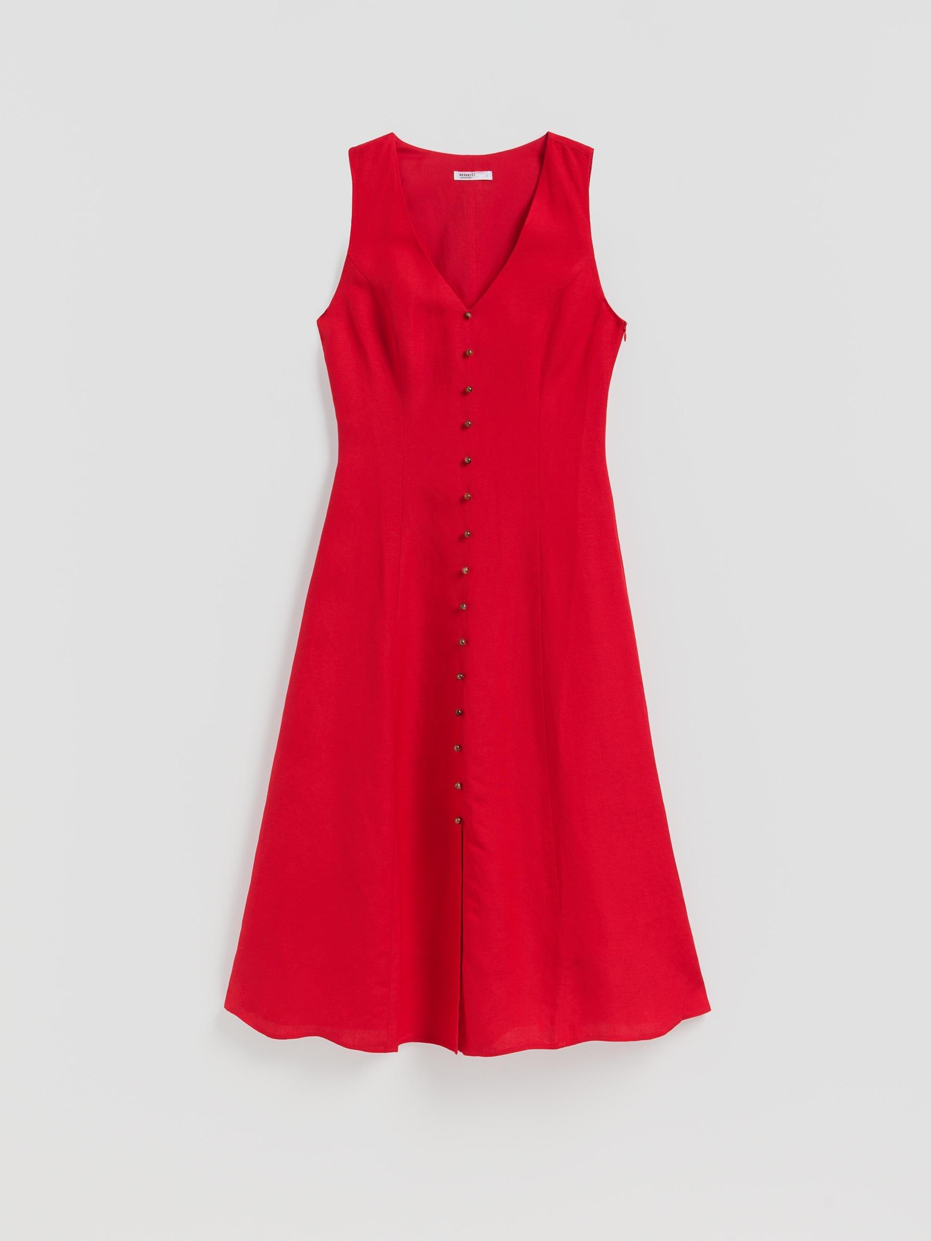 Red Linen Blend Midi Dress, Red, large image number 3