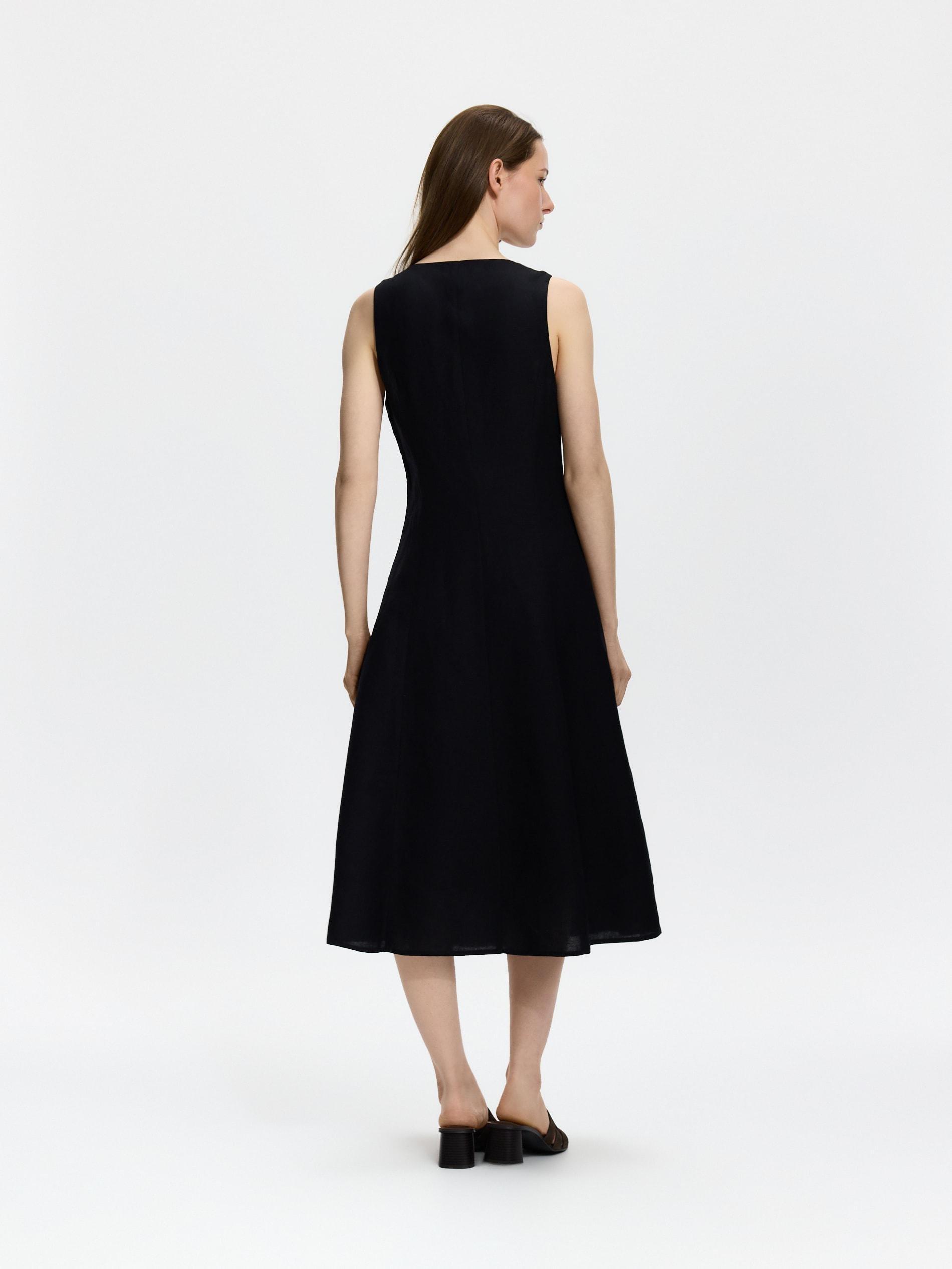 Black Linen Blend Midi Dress, Black, large image number 2