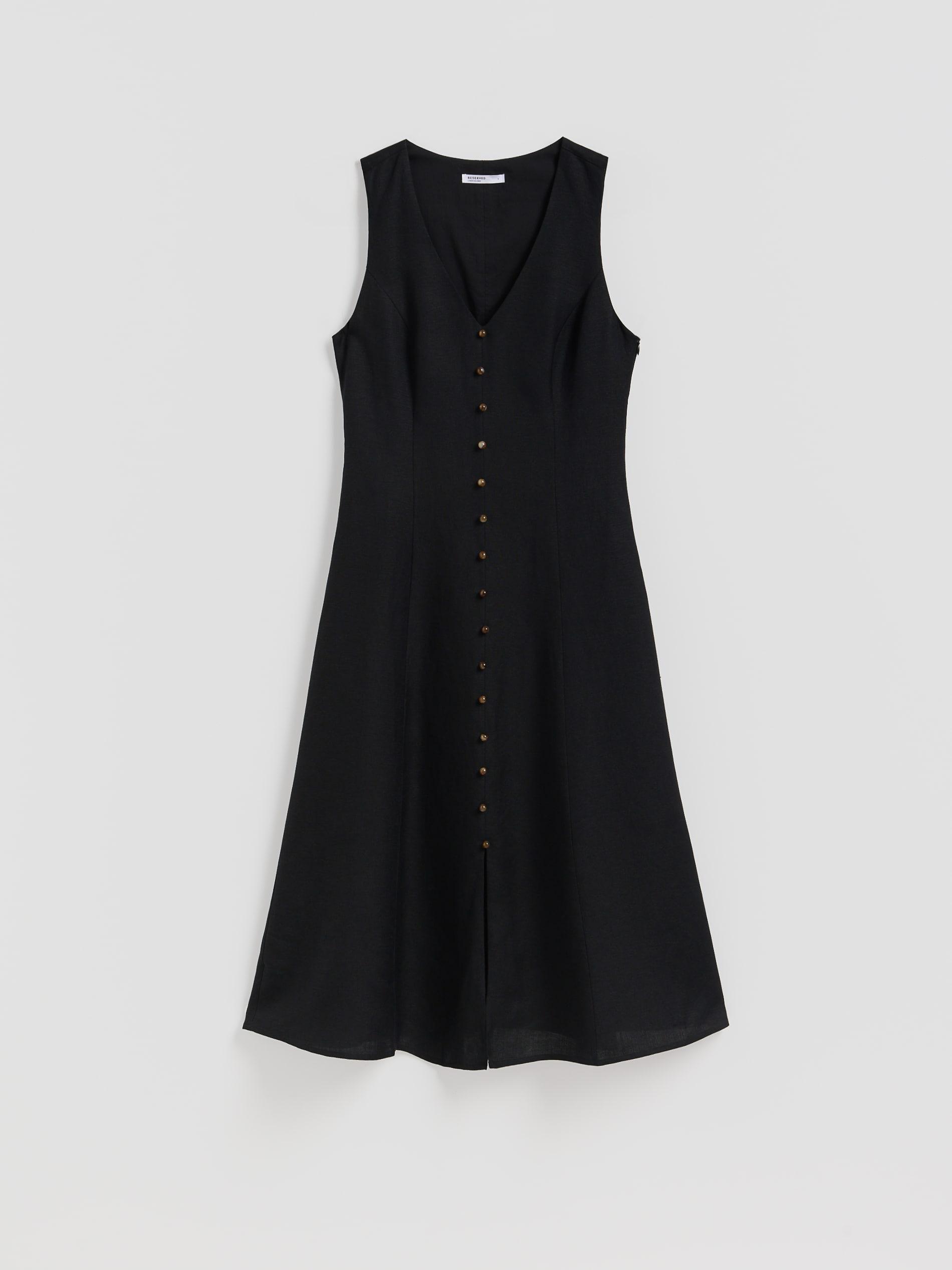Black Linen Blend Midi Dress, Black, large image number 3